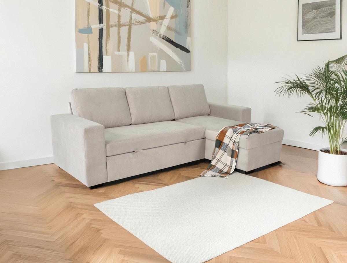 Ecksofa mit Schlaffunktion & Bettkasten Jan Greige - Greige, Trend, Textil (247/155cm)