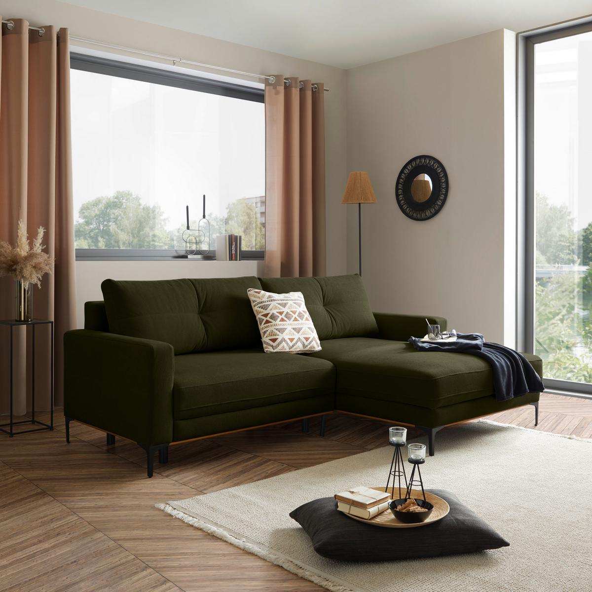 Ecksofa Bergamo - Schlammfarben/Schwarz, MODERN, Textil (238/162cm) - Ondega