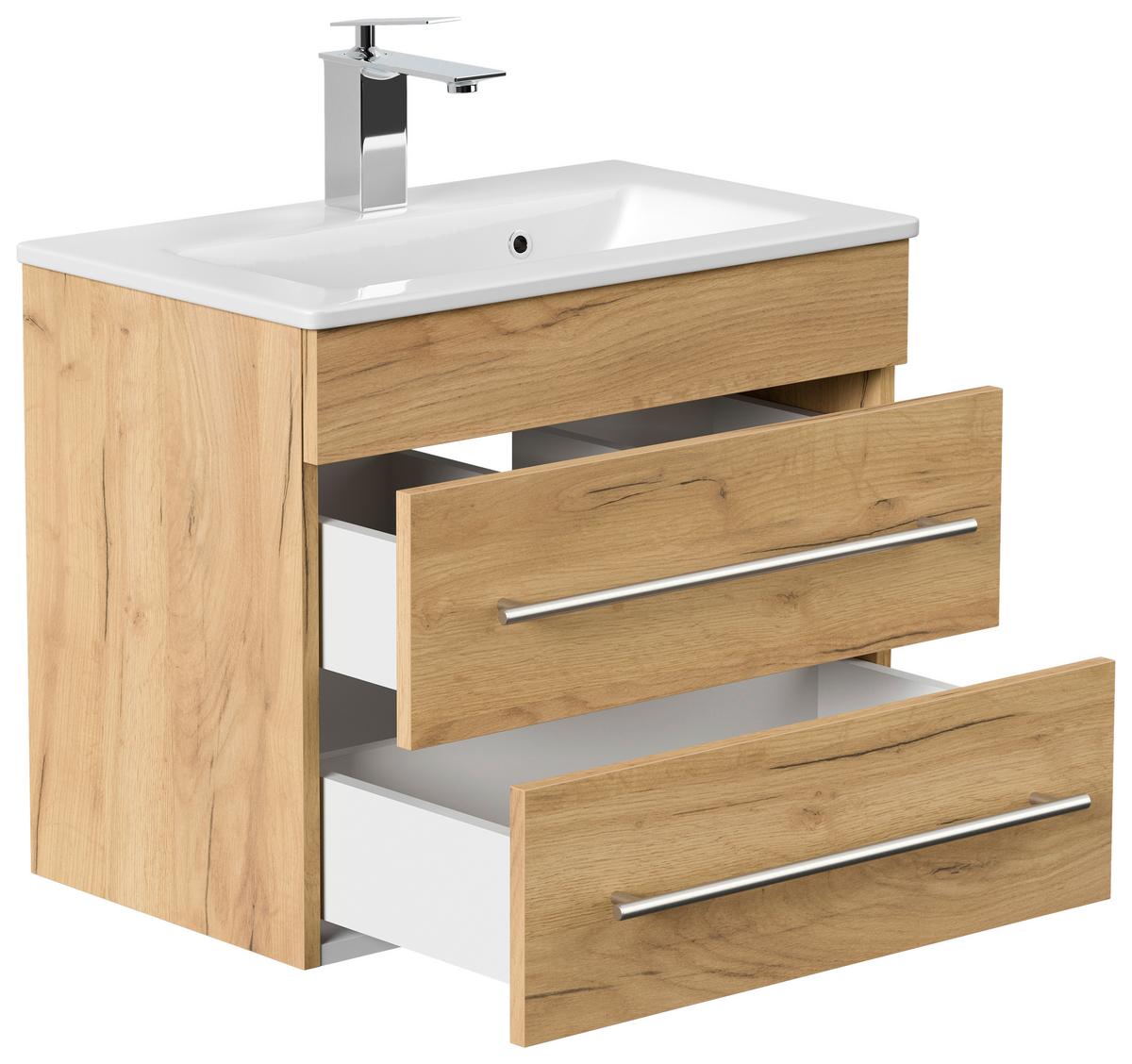 Badezimmer Portus Eiche Dekor B: 60,6 cm - Eichefarben/Weiß, MODERN, Keramik/Holzwerkstoff (60,6cm) - MID.YOU