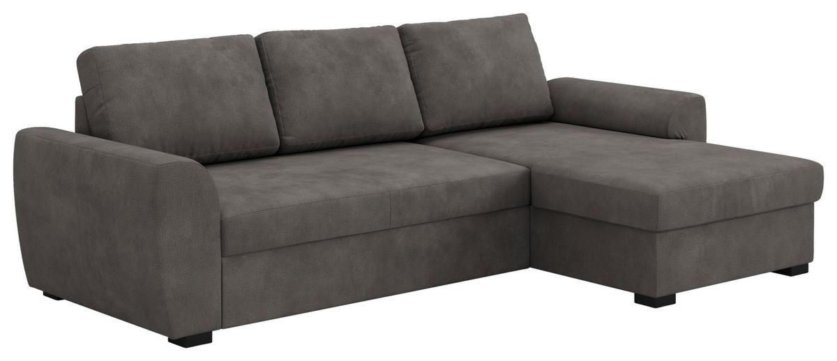 Ecksofa mit Bettfunktion Mikrofaser grau, B: 253cm - Schwarz/Grau, Trend, Textil (253/154cm) - MID.YOU