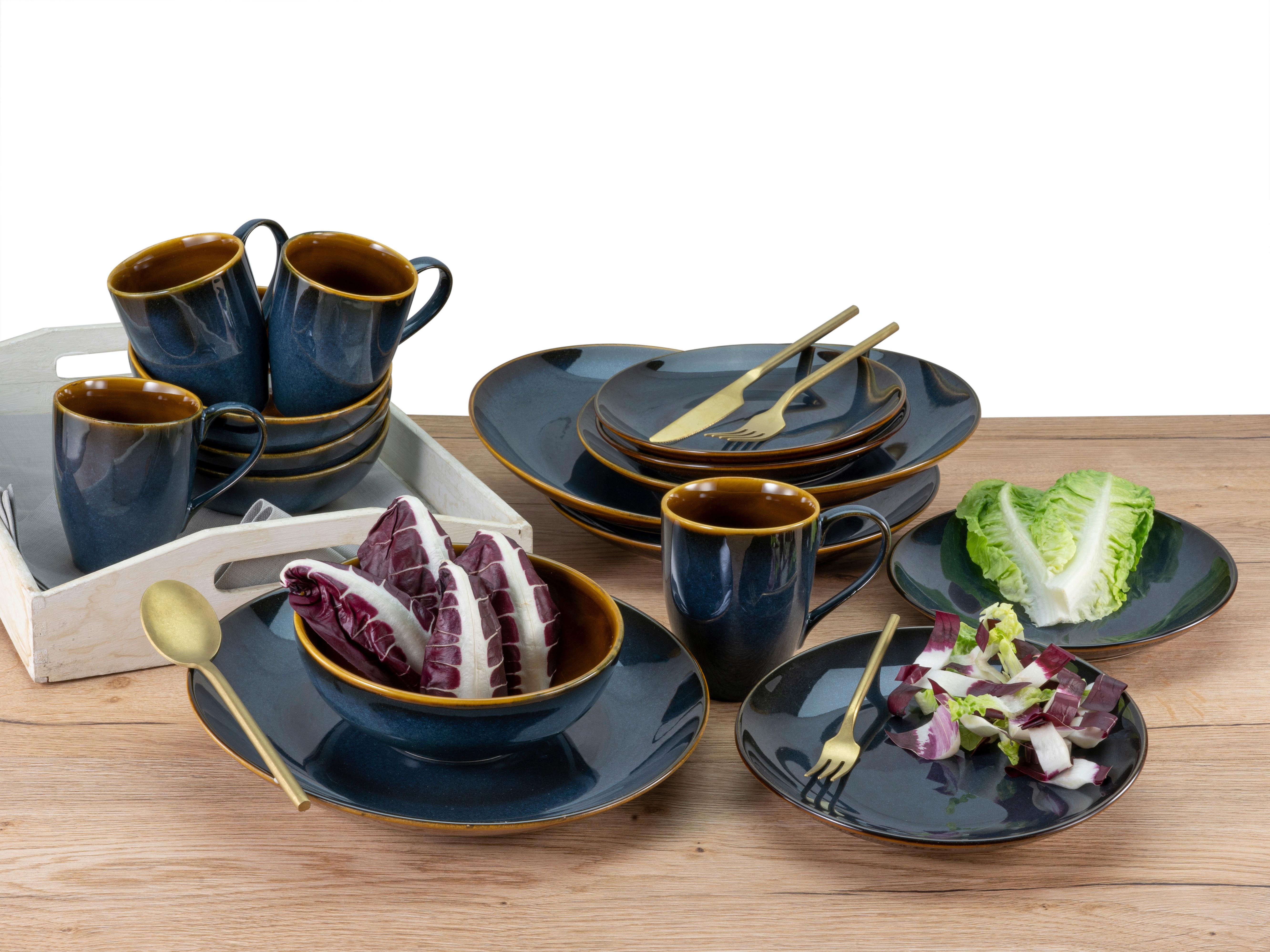 Kombiservice Mallorca Keramik 4 Personen Geschirr Set - Petrol/Braun, Design, Keramik - Creatable