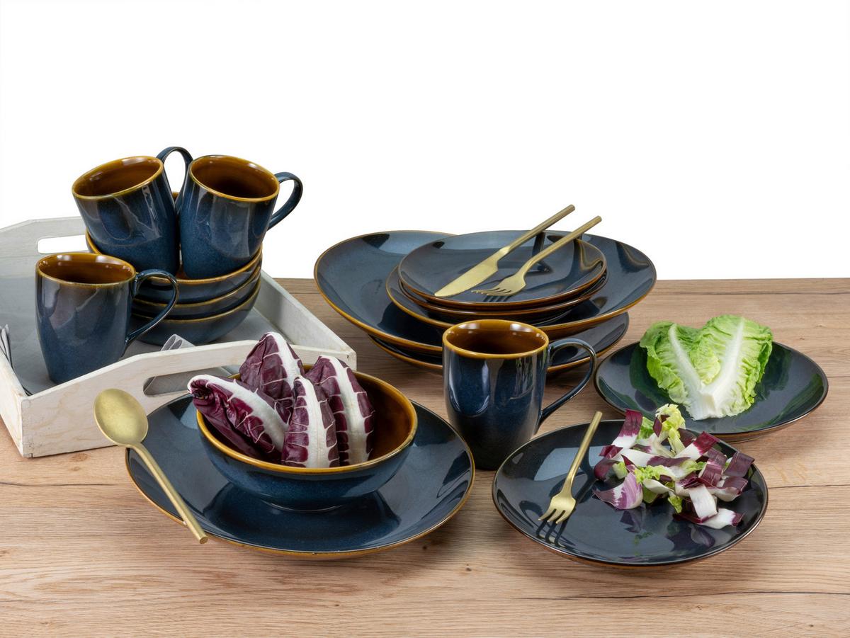Kombiservice Mallorca Keramik 4 Personen Geschirr Set - Petrol/Braun, Design, Keramik - Creatable