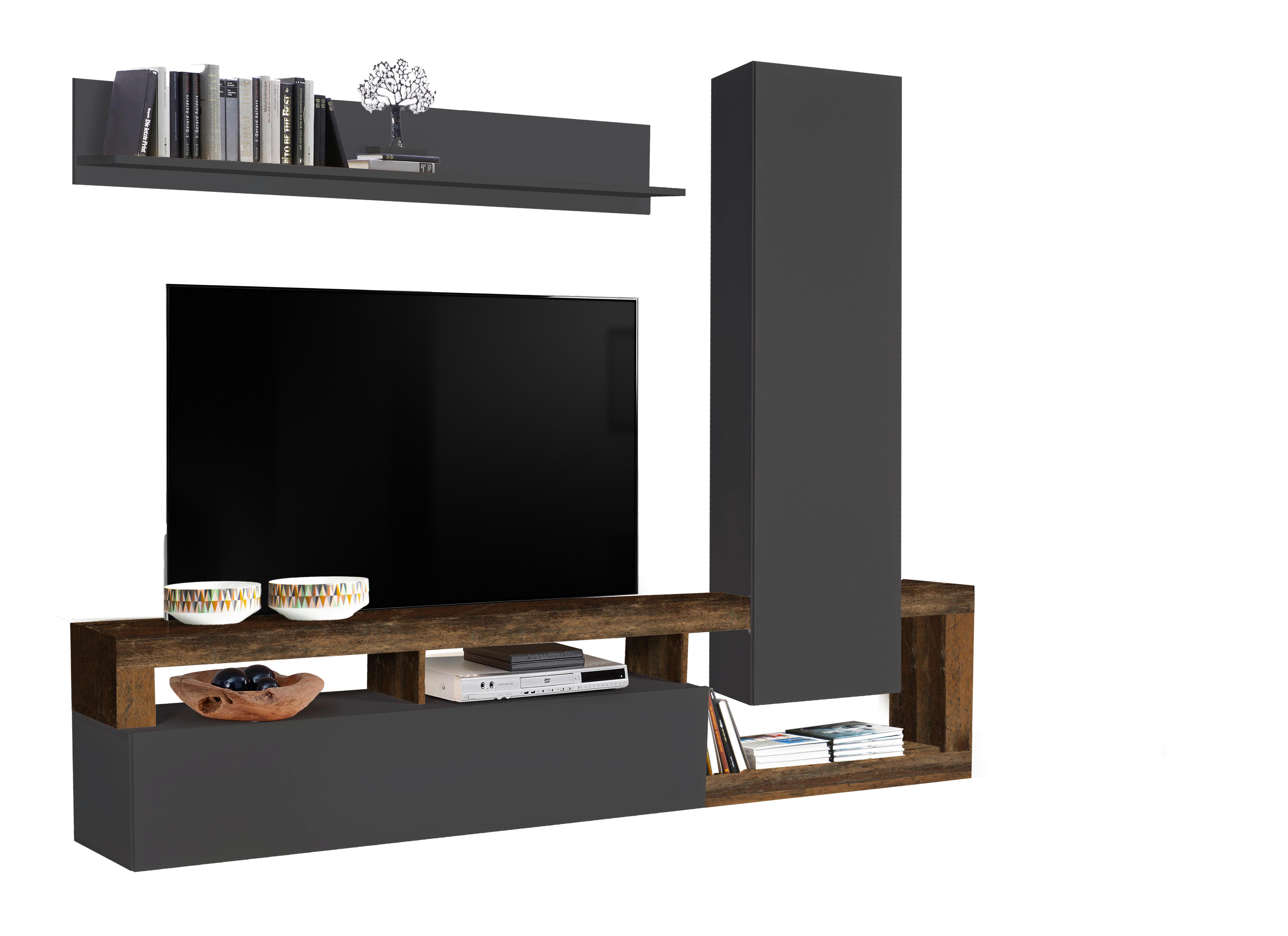 VIACDIELNA OBÝVACIA STENA DALLAS - tmavohnedá/antracitová, Basics, kompozitné drevo (219/173/35cm)