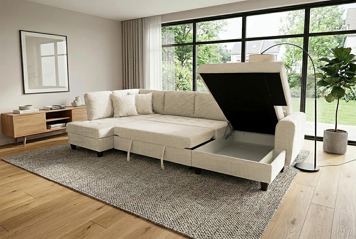 Wohnlandschaft Moritz Creme U-Form: 178x324x155 cm - Creme, Trend, Textil (178/324/155cm)