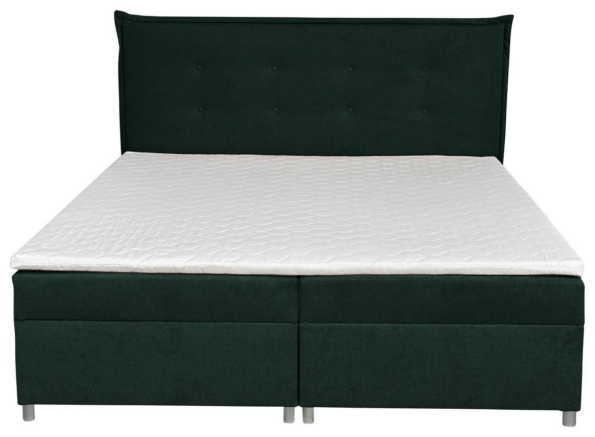Boxbett mit Topper & Bettkasten 180x200 Levie - Dunkelgrün/Silberfarben, Basics, Textil (180/200cm) - MID.YOU