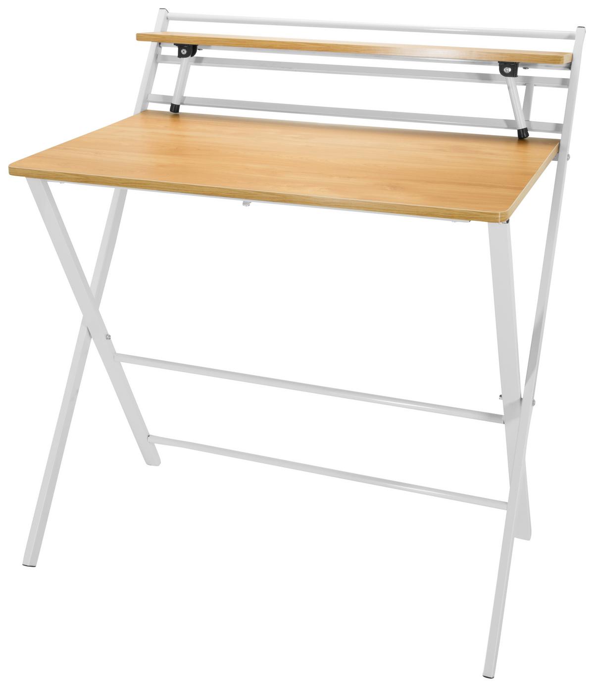 Schreibtisch Easy Clap Weiß/Eiche Dekor - Eichefarben, Basics, Holzwerkstoff/Metall (84/60/92cm) - MID.YOU