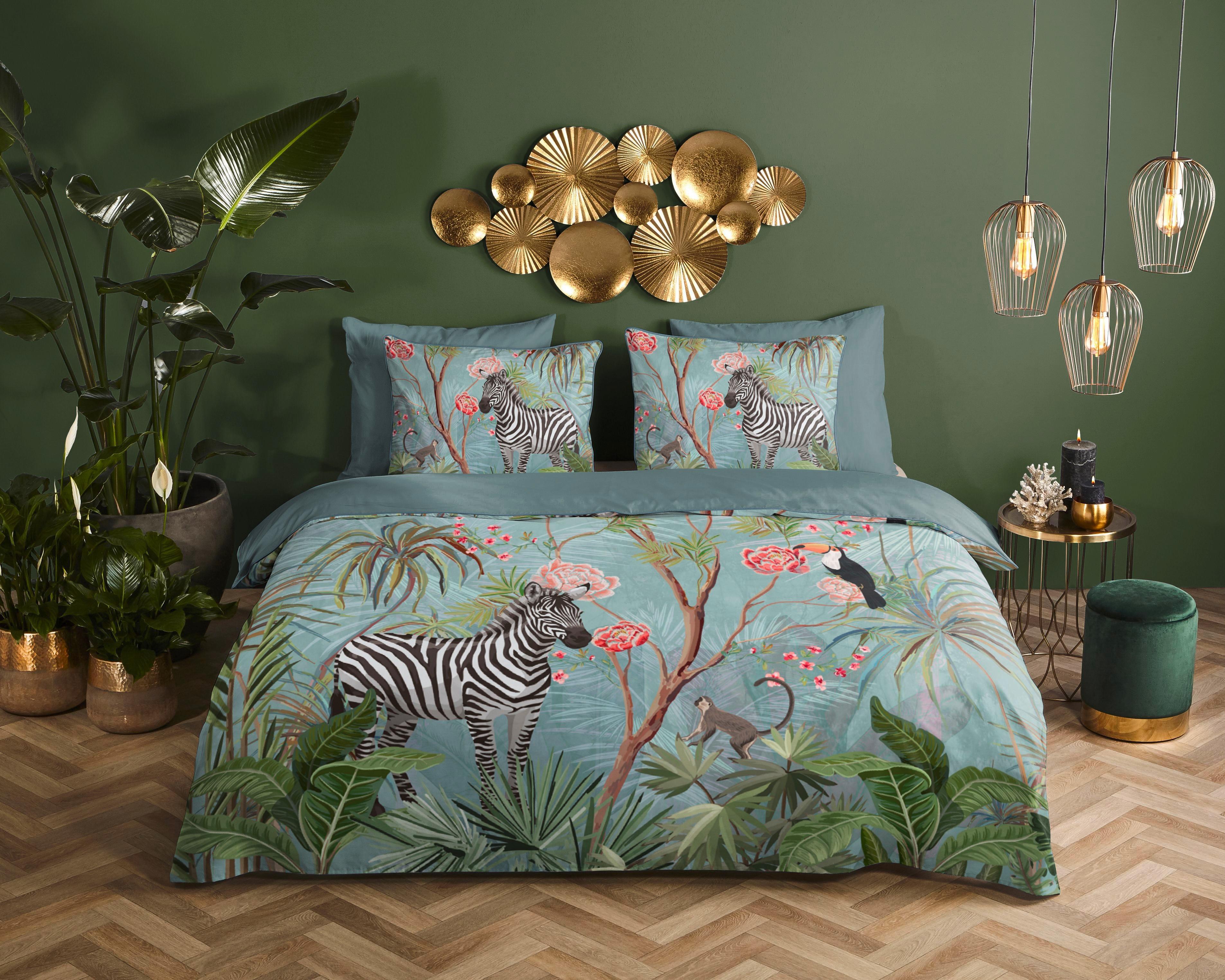 Satin Wendebettwäsche 140x20 cm Yasmin Descanso Blau Animal - Blau, Basics, Textil (140/200cm)