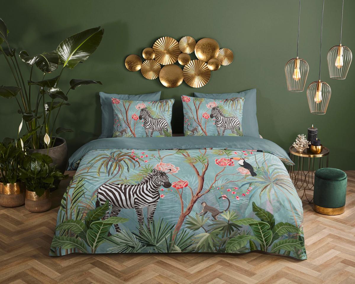 Satin Wendebettwäsche 140x20 cm Yasmin Descanso Blau Animal - Blau, Basics, Textil (140/200cm)
