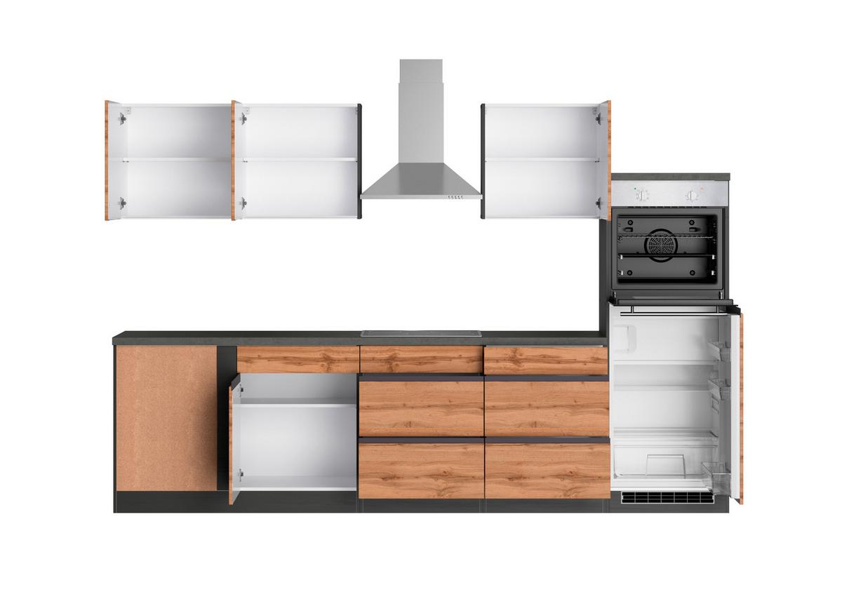 Eckküche Turin Mit Geräten 240x300 Cm Graphit/eiche Dekor - Eiche Wotan/Graphitfarben, Design, Holzwerkstoff (240/300cm) - Held