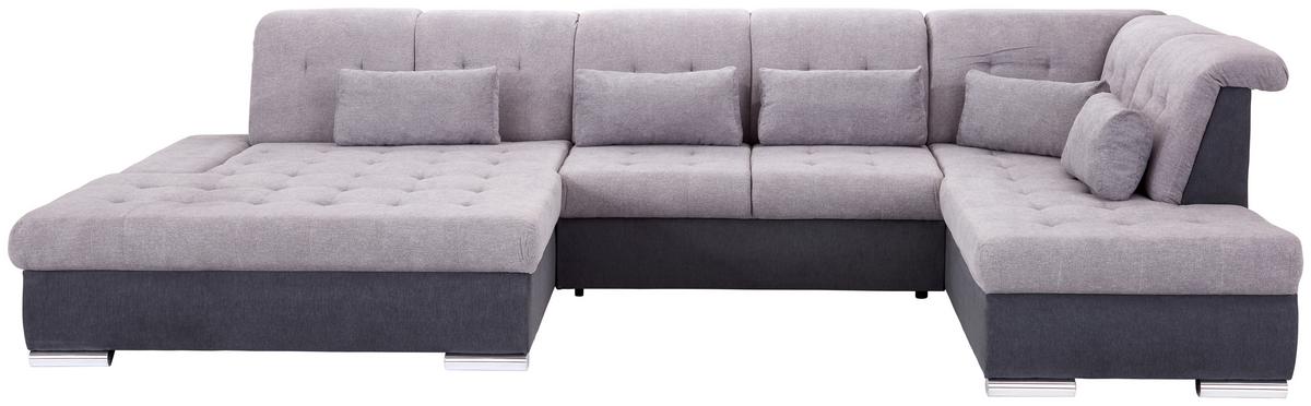 Wohnlandschaft mit Schlaffunktion Madera Webstoff - Anthrazit/Silberfarben, MODERN, Kunststoff/Textil (190/358/212cm) - Ondega