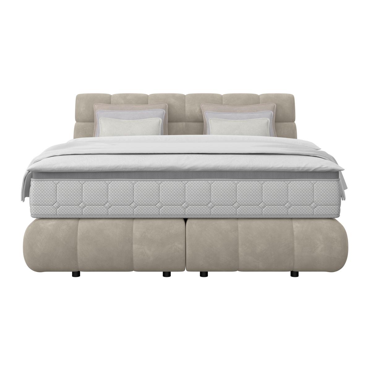 Boxspringbett Nobu Taupe, Lf: 180x200 cm - Taupe/Schwarz, Trend, Holz/Textil (180/200cm)