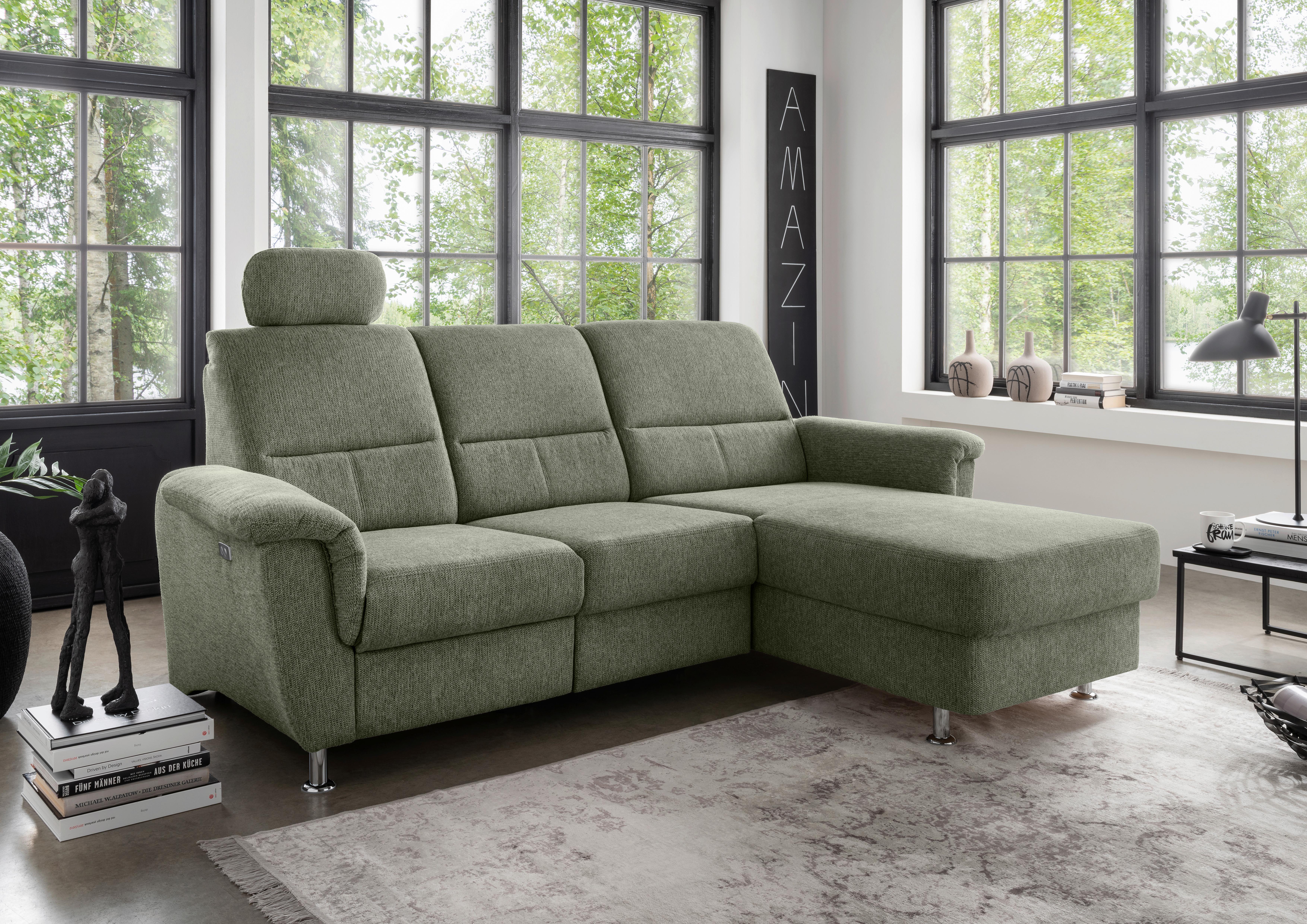 Ecksofa mit Stauraum Parole Grün Chenille - Chromfarben/Grün, MODERN, Textil (231/165cm) - Livetastic