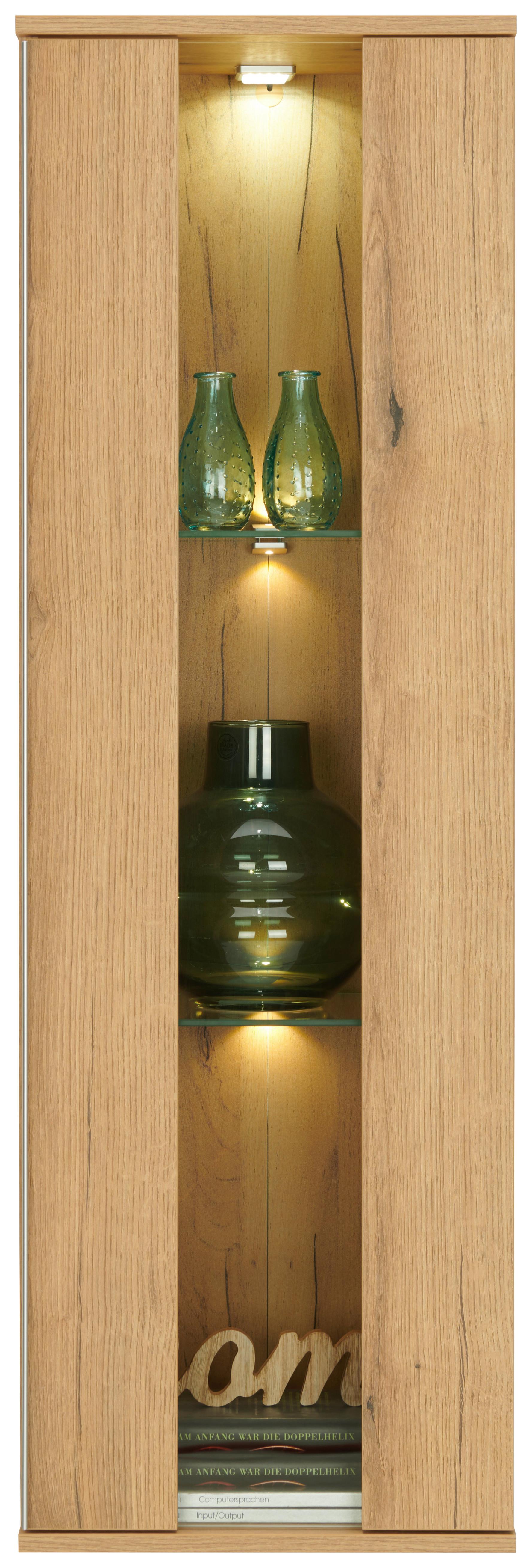 Hängevitrine Power B: 42,2 cm Evoke Eiche Hell Dekor - Klar/Eichefarben, MODERN, Glas/Holzwerkstoff (42,2/129,8/32cm)