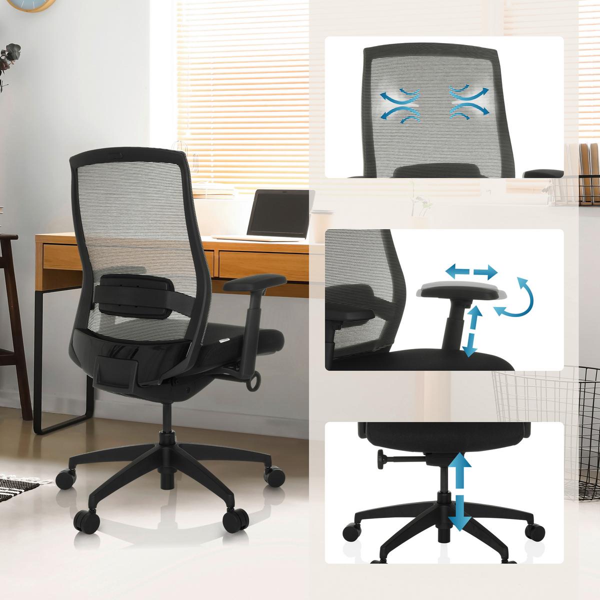 Drehstuhl Colore Schwrz B: 65 cm - Schwarz, MODERN, Kunststoff/Textil (65/95 - 103/70cm) - MID.YOU