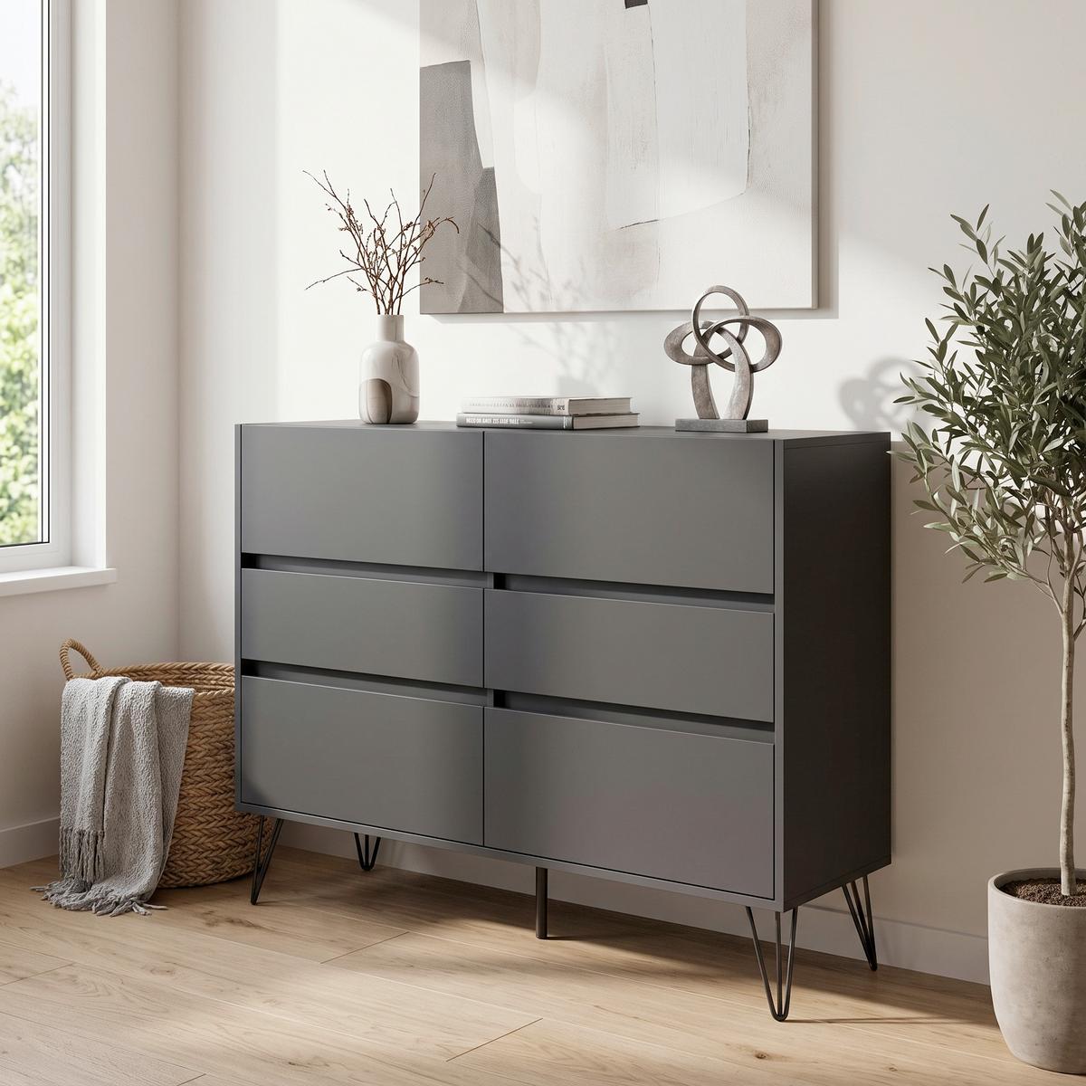 Sideboard Posseik Industrial Graphitfarben B: 120 cm - Graphitfarben/Schwarz, Design, Holzwerkstoff (120/93,6/42cm) - MID.YOU