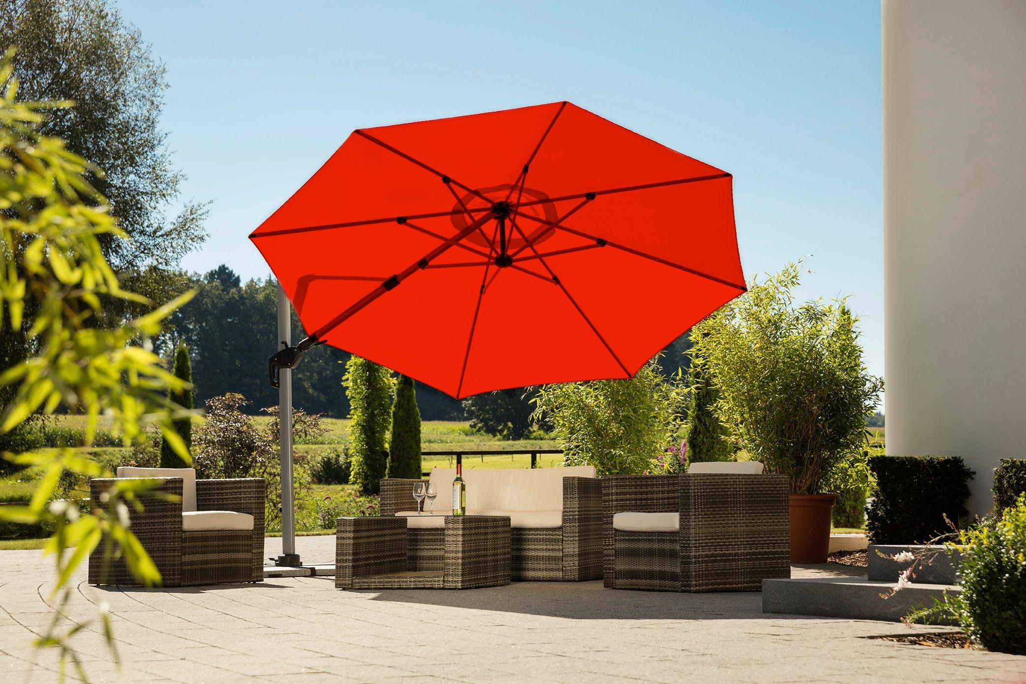 Ampelschirm Bermuda Bht: 350x258x415 Cm Rot - Rot/Silberfarben, Basics, Textil/Metall (350/258/415cm) - Schneider