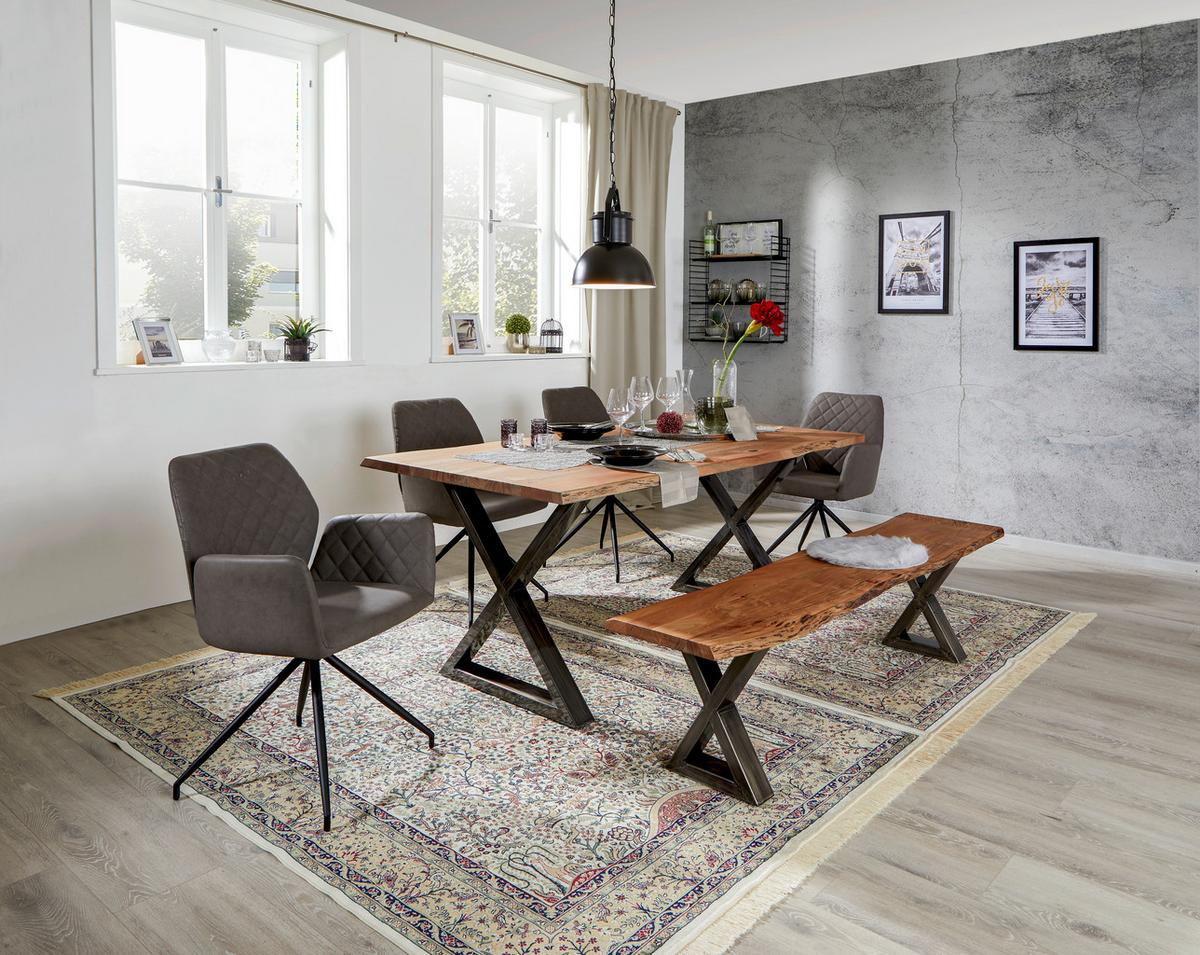 Sitzbank Holz Massiv Akazie / Schwarz Calabria B: 180 Cm - Akaziefarben, MODERN, Holz (180/47/40cm)