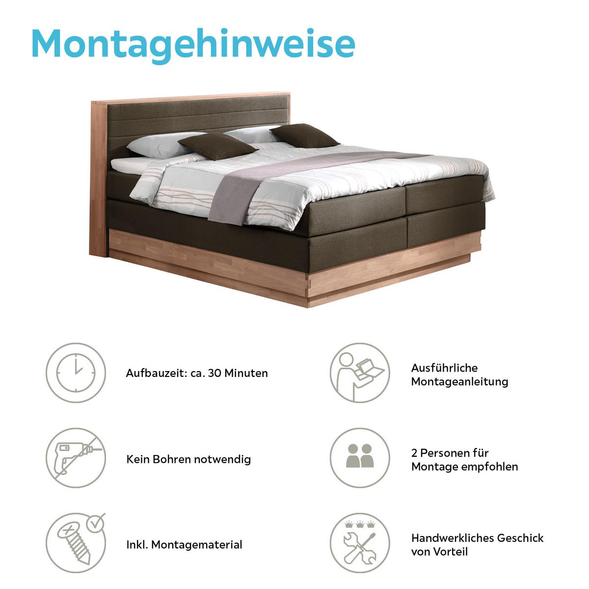 Boxspringbett Mit Topper 160x200 Cm Moneta - Eichefarben/Schwarz, MODERN, Holz/Textil (160/200cm) - MID.YOU