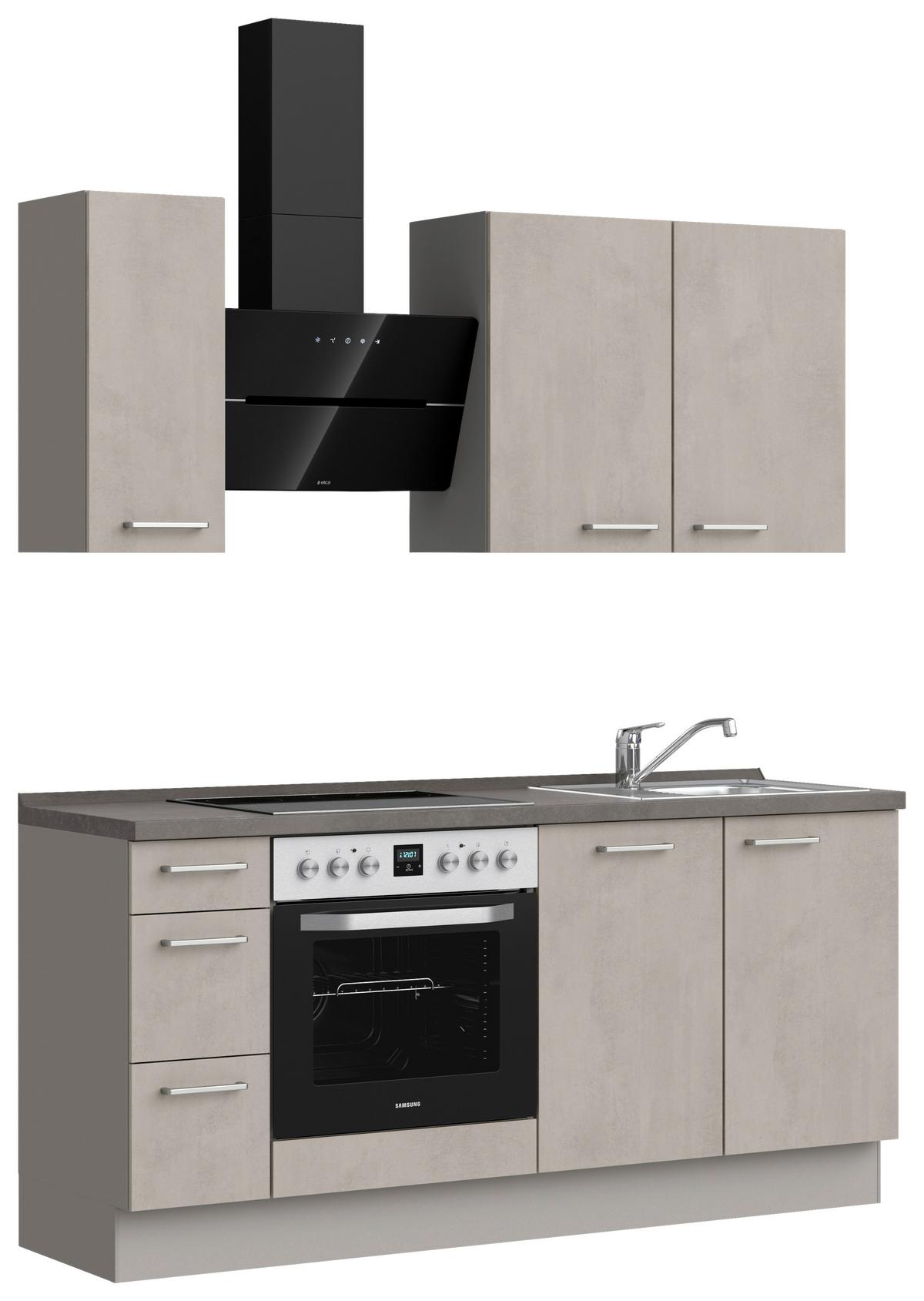 Kuchynská linka 180 cm, šedý betón/ kamenná šedá - sivá/farba ušľachtilej ocele, Modern, kov/kompozitné drevo (180cm) - Nobilia