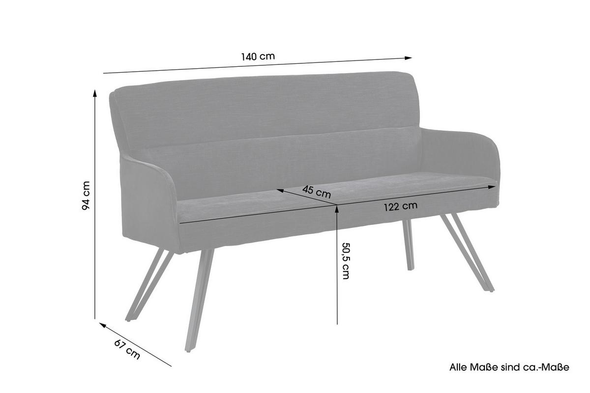 Sitzbank Tino - Schwarz, MODERN, Textil/Metall (140/94/67cm) - MID.YOU