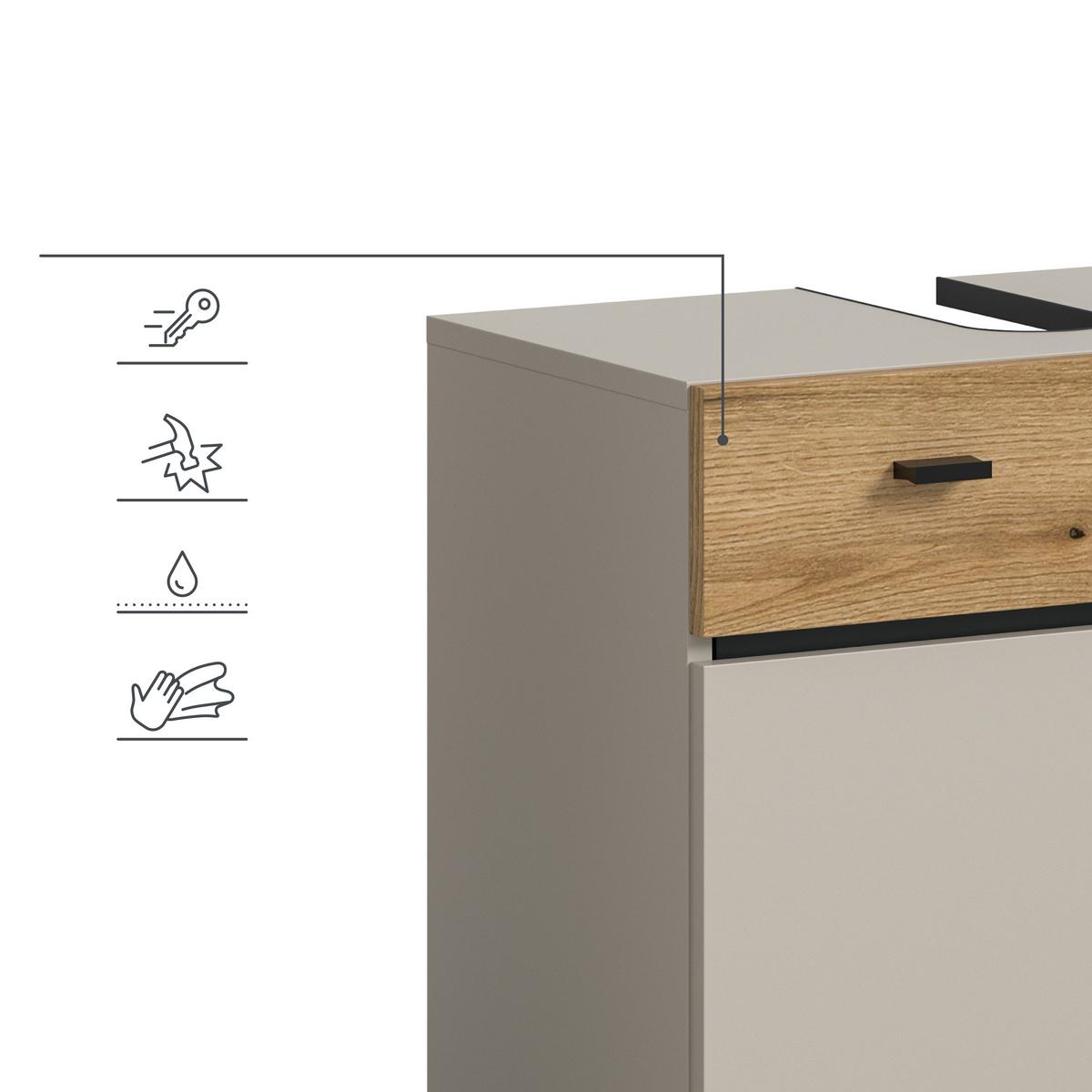 Badezimmer Aqua Kaschmir/Eichefarben B: 92cm - Kaschmir/Eichefarben, Trend, Glas/Holzwerkstoff (92cm) - MID.YOU