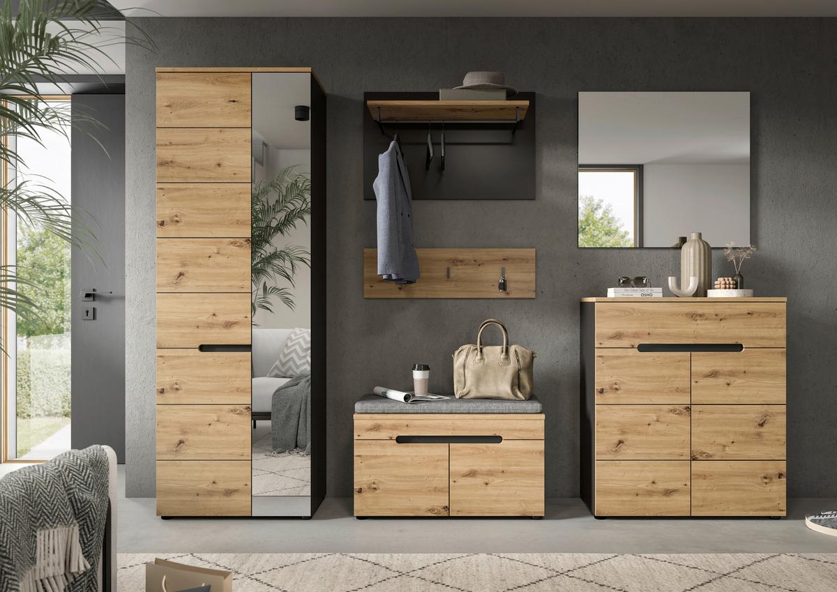 Garderobe Canu 6-teilig Eiche Artisan/grau B: 255 Cm - Eiche Artisan, Design, Holzwerkstoff (255/190/37cm) - Livetastic