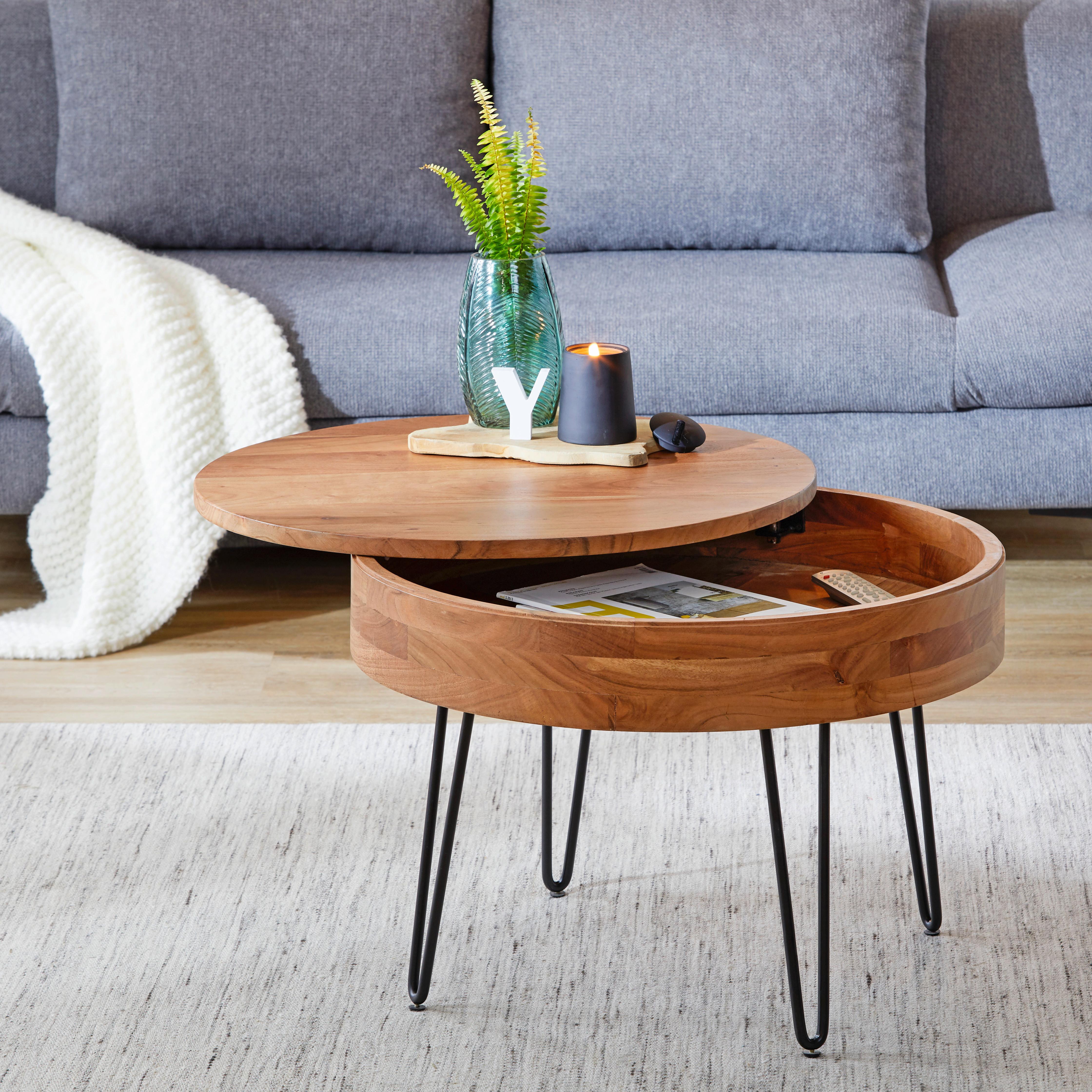 KONFERENČNÍ STOLEK STAN - černá/barvy akácie, Lifestyle, kov/dřevo (70/70/50cm) - Zandiara