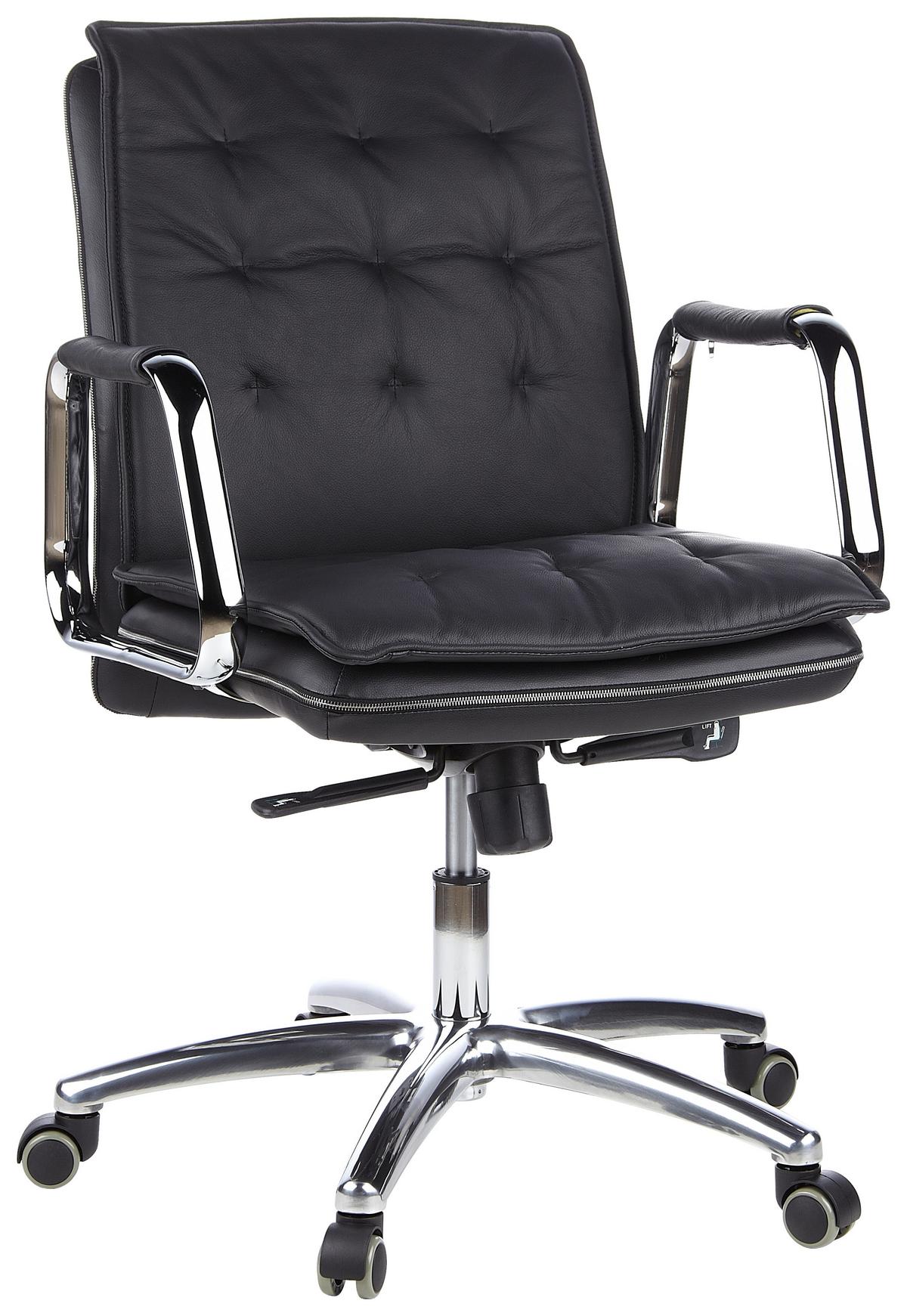 Chefsessel Villa Schwarz Bis 120 Kg - Silberfarben/Schwarz, Basics, Leder/Kunststoff (60/109/48cm) - MID.YOU