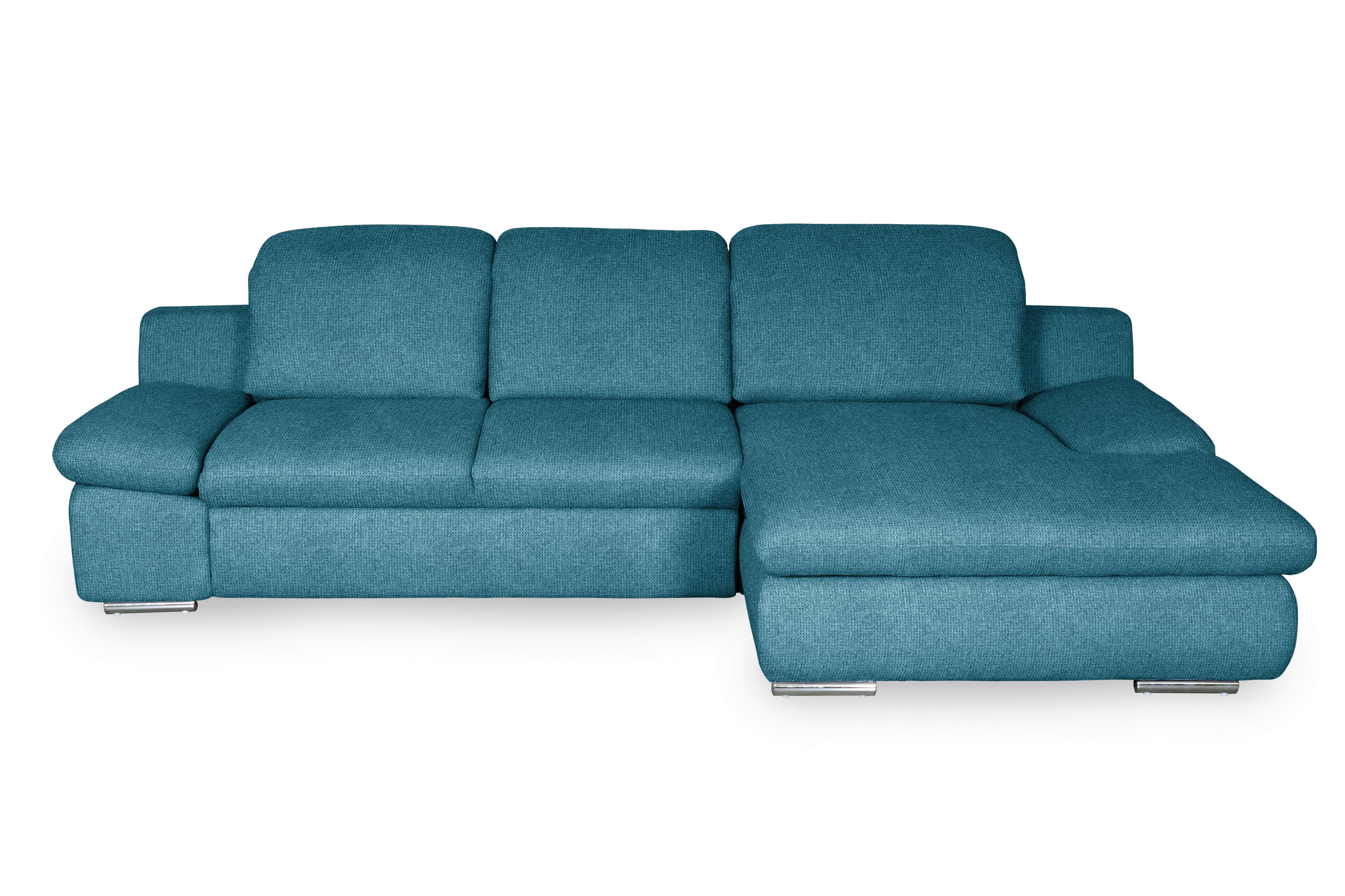 Ecksofa Isona Blau Chenille - Chromfarben/Blau, Design, Textil (286/165cm) - Livetastic