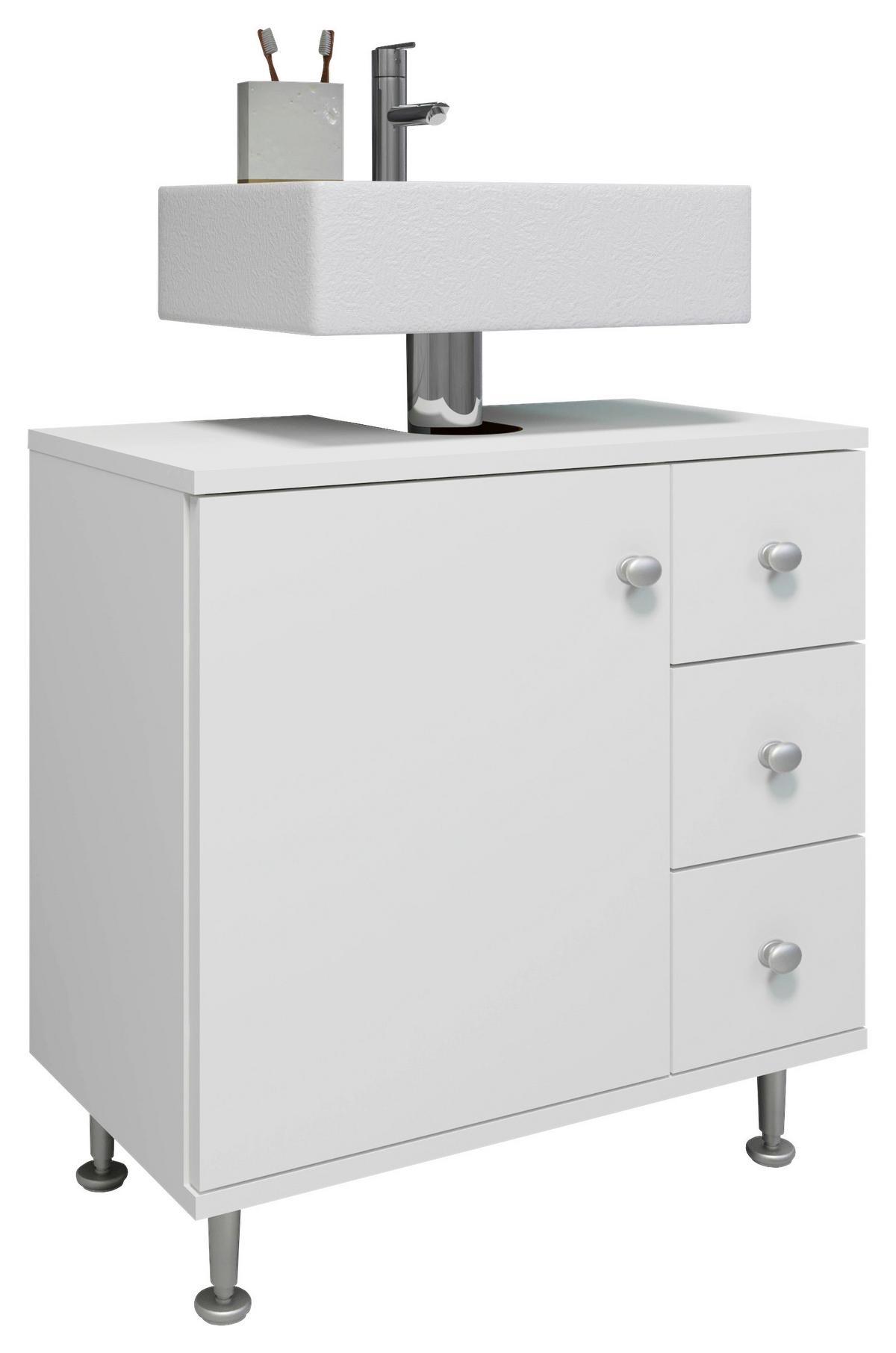 Waschbeckenunterschrank Nilosi M - Silberfarben/Weiß, MODERN, Holzwerkstoff (60/61/33cm) - MID.YOU