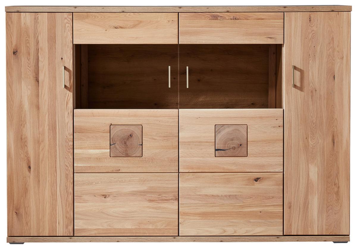 HIGHBOARD KANSAS - Alteiche/Silberfarben, KONVENTIONELL, Glas/Holz (180/124,6/37,4cm) - Livetastic
