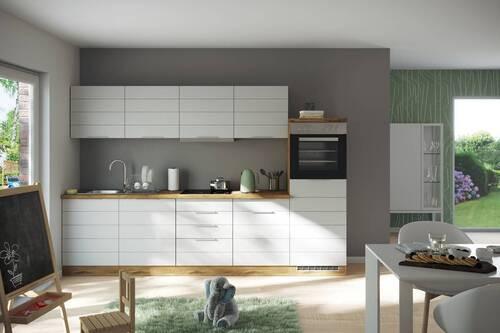 Küchenzeile Florenz mit Geräten 300 cm Weiß/Eichefarben - Eiche Wotan/Weiß, Design, Holzwerkstoff (300cm) - Held
