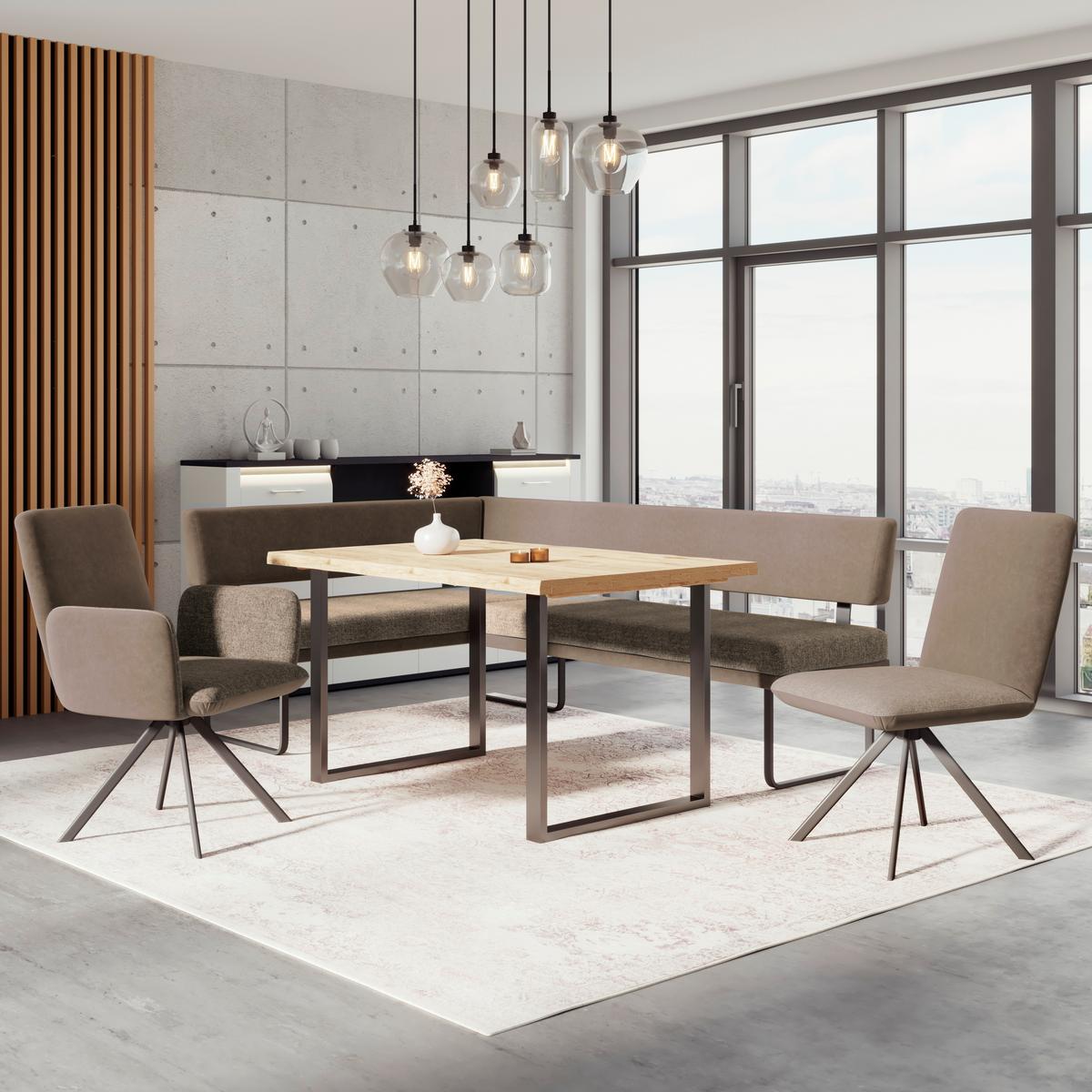 Eckbank Kian Webstoff Braun, S: 233x164cm - Schwarz/Braun, Trend, Textil/Metall (233/164cm)