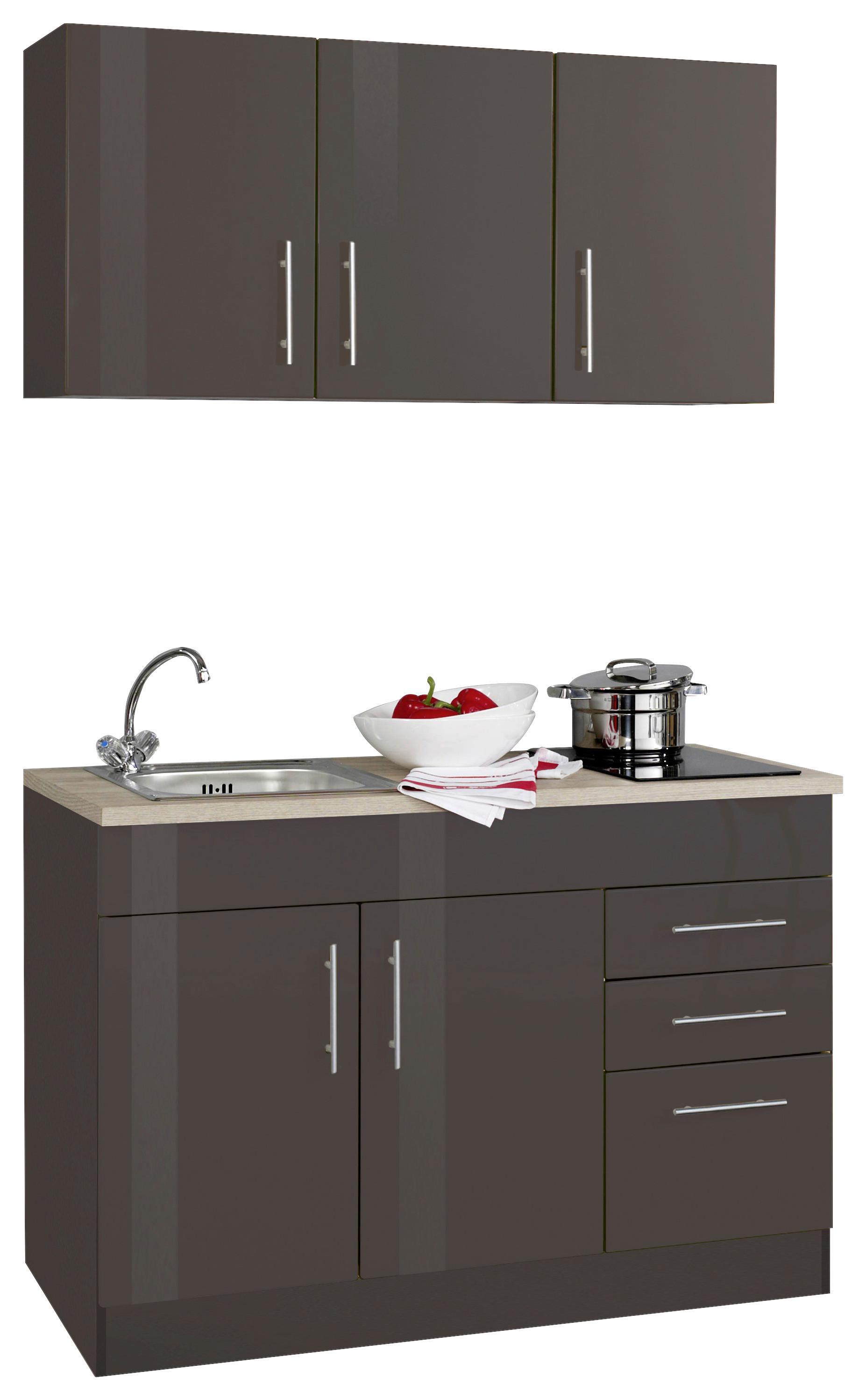 Miniküche Toronto Grau/eiche Dekor B: 120 Cm - Grau Hochglanz/Graphitfarben, MODERN, Holzwerkstoff (120cm) - Held