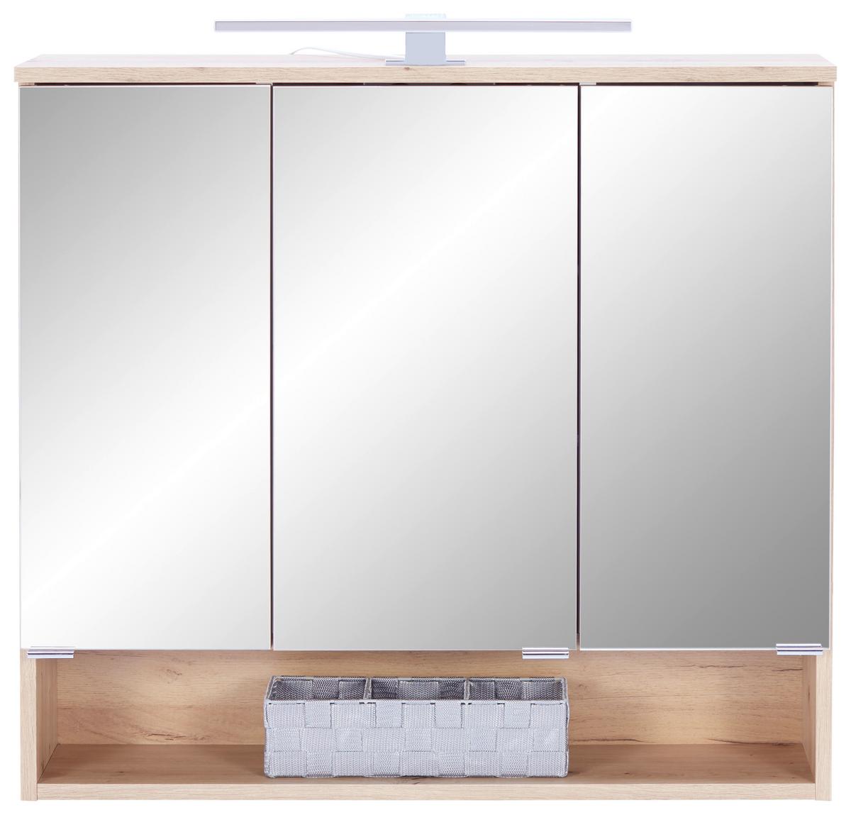 Spiegelschrank Fresh mit Led 3 Türen 80x75x20 cm - Eiche Artisan, KONVENTIONELL, Glas/Holzwerkstoff (80/75/20cm) - Ondega
