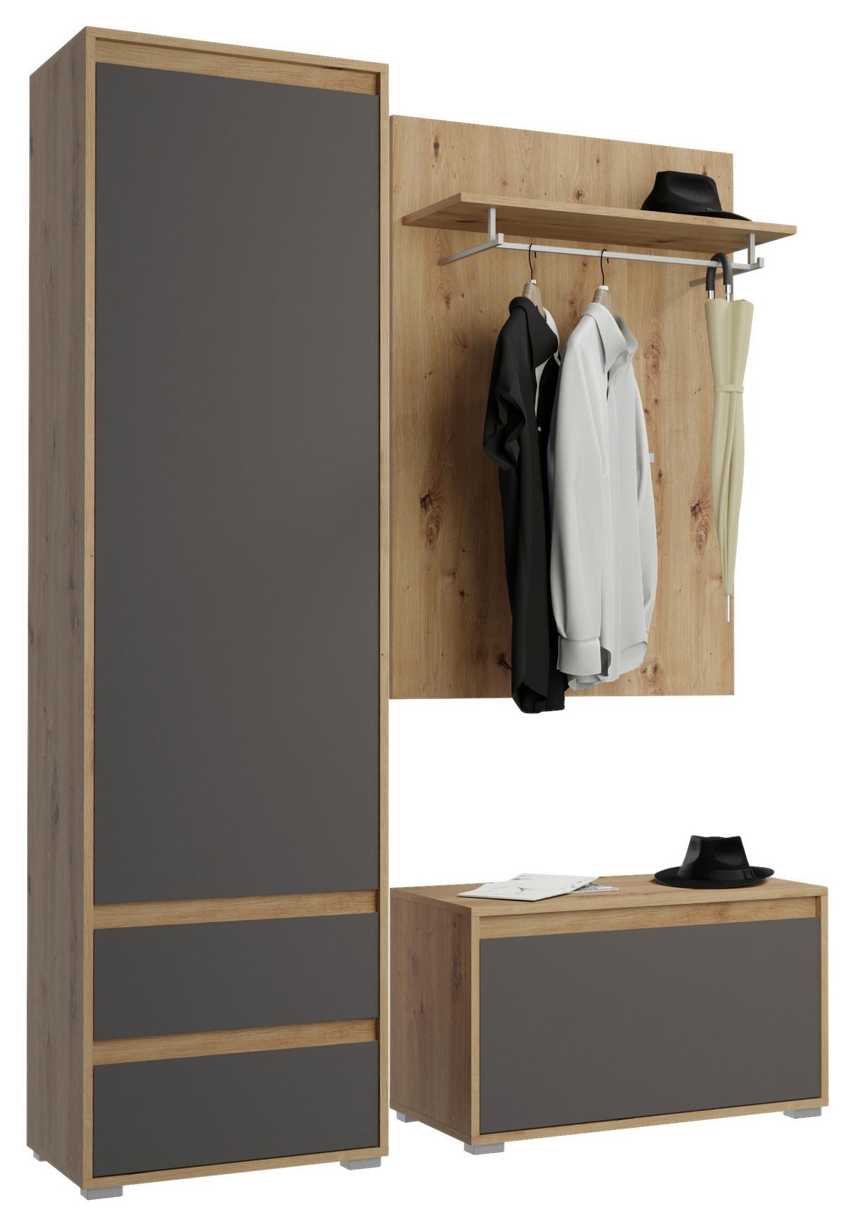 Garderobenbank Torino B: 76 Cm 1 Tür Grau/eiche Artisan - Silberfarben/Eiche Artisan, MODERN, Holzwerkstoff (76/44/35cm) - MID.YOU