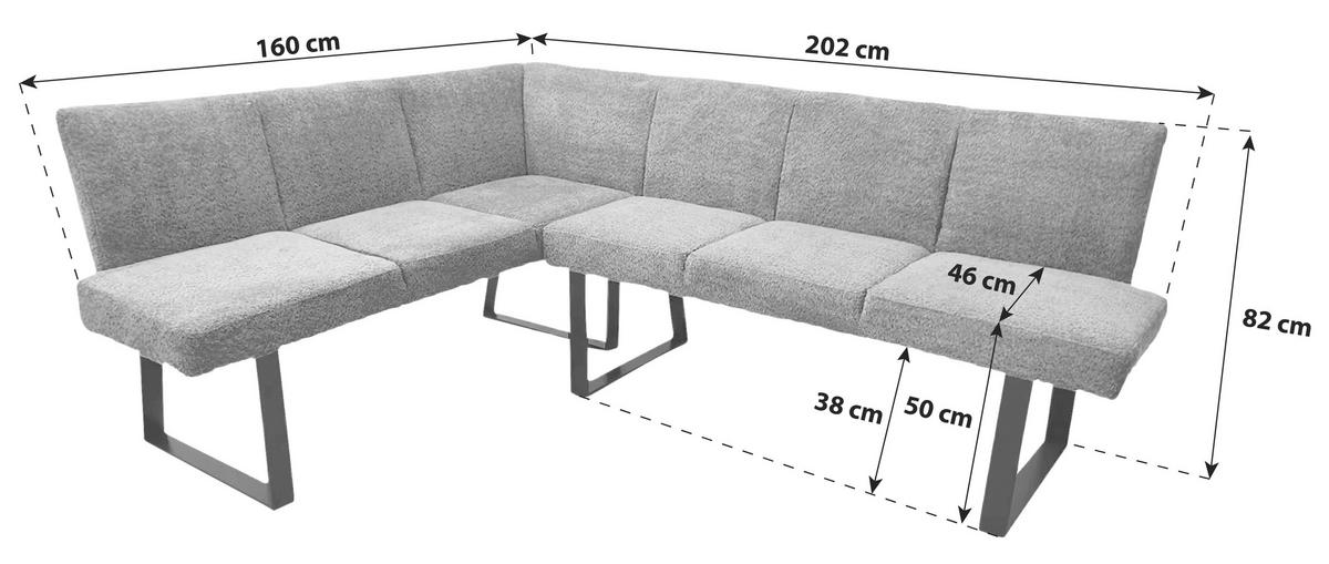 Eckbank Grau Polyester/Eisen Tampa ca. 160x202 cm - Schwarz/Grau, MODERN, Textil/Metall (160/202cm) - Livetastic