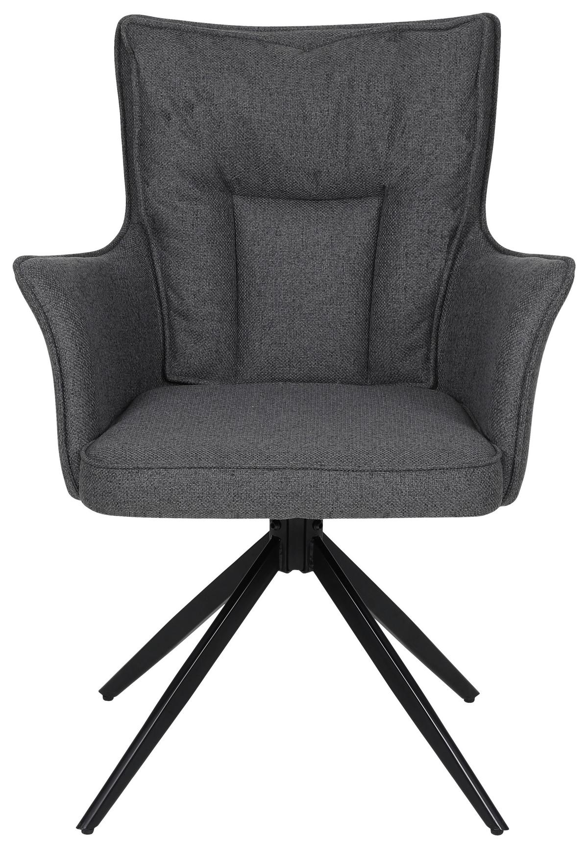 Armlehnstuhl Elisa Leinenoptik Dunkelgrau B: 65cm - Dunkelgrau/Schwarz, KONVENTIONELL, Textil/Metall (65/89/64cm)