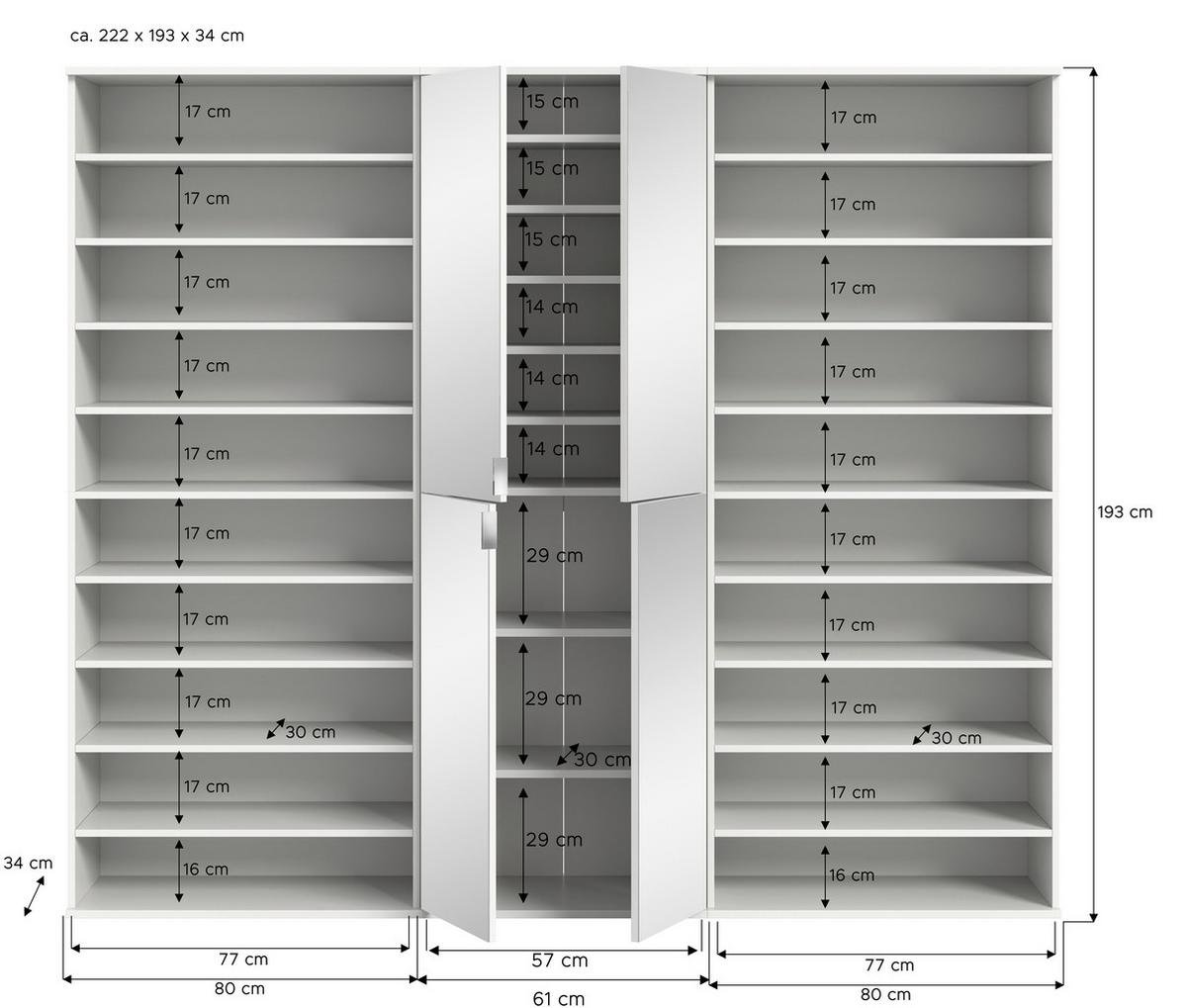 Garderobe Projekt X 3-teilig Weiß B: 222 Cm - Weiß Hochglanz/Weiß, Design, Holzwerkstoff (222/193/34cm) - Livetastic