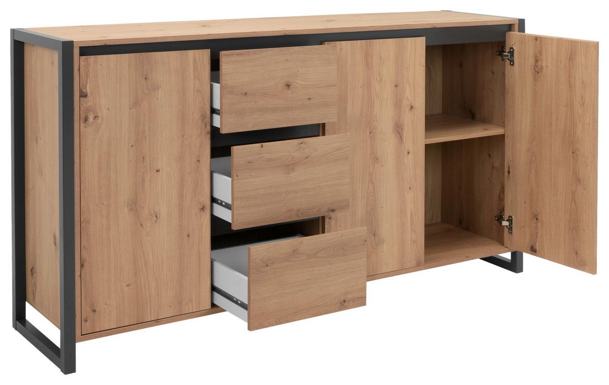 Kommode 160cm Denver 3 Eiche Dekor - Eichefarben/Anthrazit, KONVENTIONELL, Holzwerkstoff (160/88/40cm) - MID.YOU
