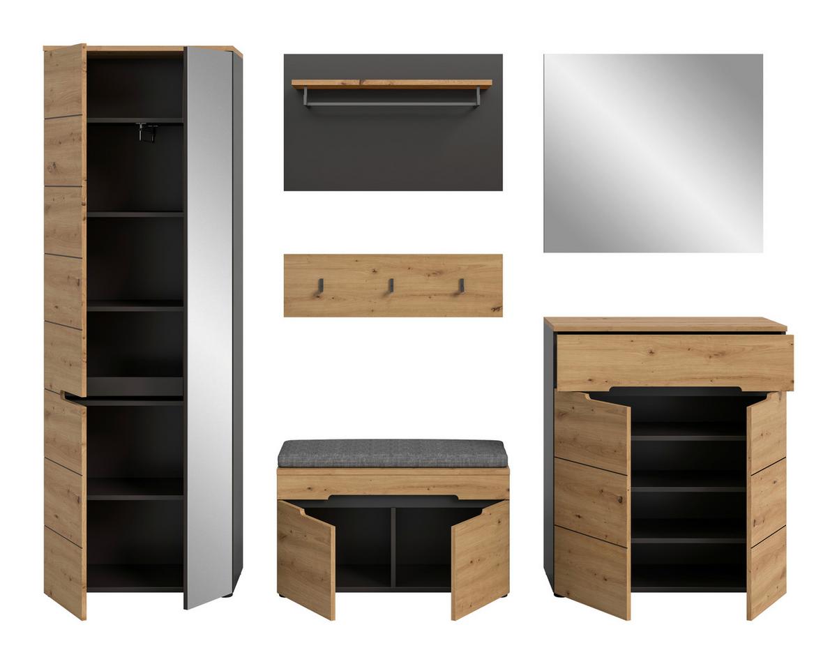 Garderobe Canu 6-teilig Eiche Artisan/grau B: 255 Cm - Eiche Artisan, Design, Holzwerkstoff (255/190/37cm) - Livetastic