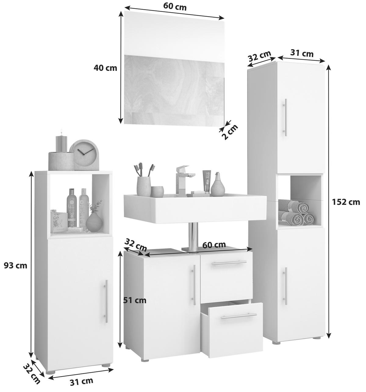 Badmöbel-set 4-Tlg. Flandu B: 123 Cm Weiß - Weiß, KONVENTIONELL, Holzwerkstoff (120cm) - MID.YOU