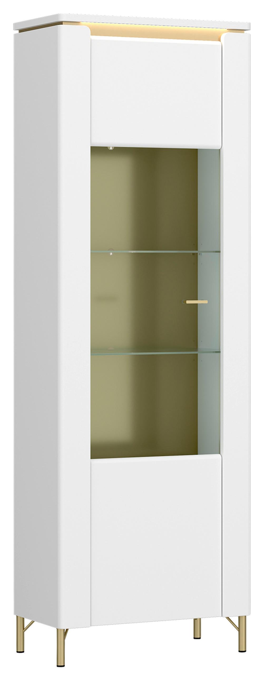 Vitrine Lazio Weiß B: 65,5 Cm - Weiß Hochglanz/Goldfarben, Trend, Glas/Holzwerkstoff (65,5/201,2/40cm)