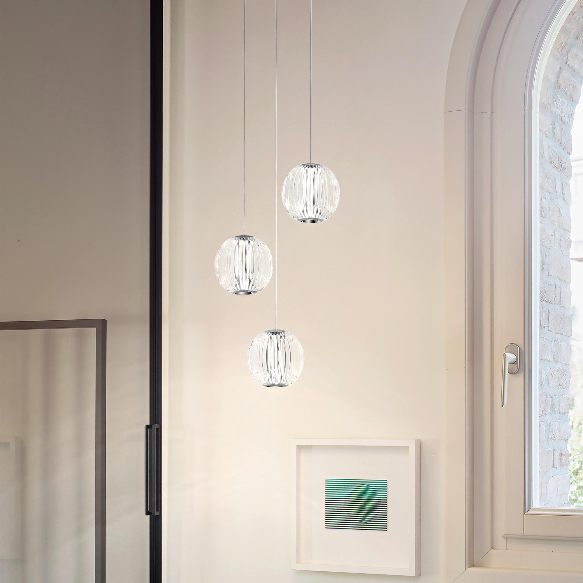 LED-Hängeleuchte Diamond Klar D: 25 cm - Klar, Design, Kunststoff/Metall (25/230cm) - Ideal Lux