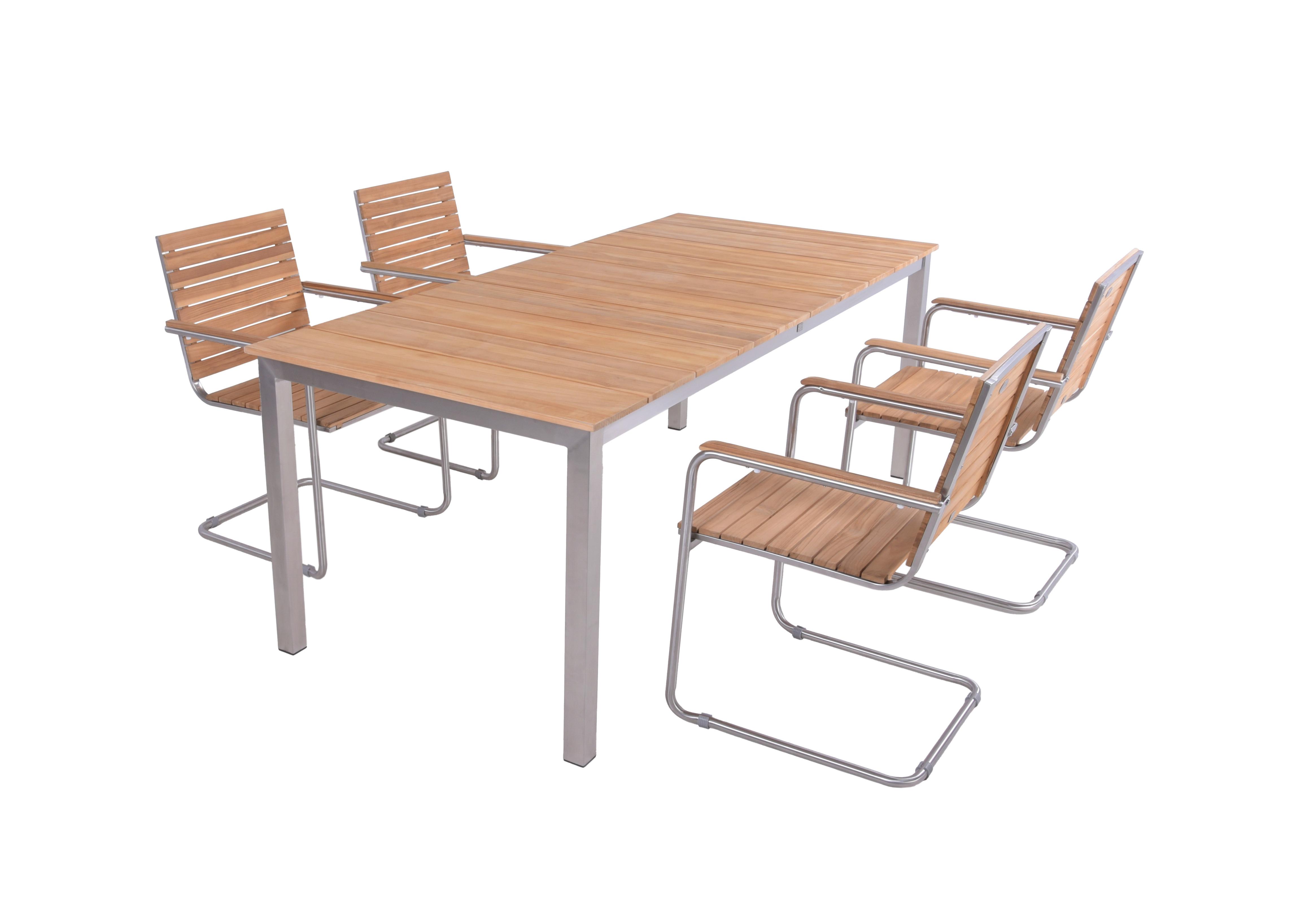Tischgruppe Dallas/Denver - Silberfarben/Braun, Basics, Holz/Metall - Gardenson