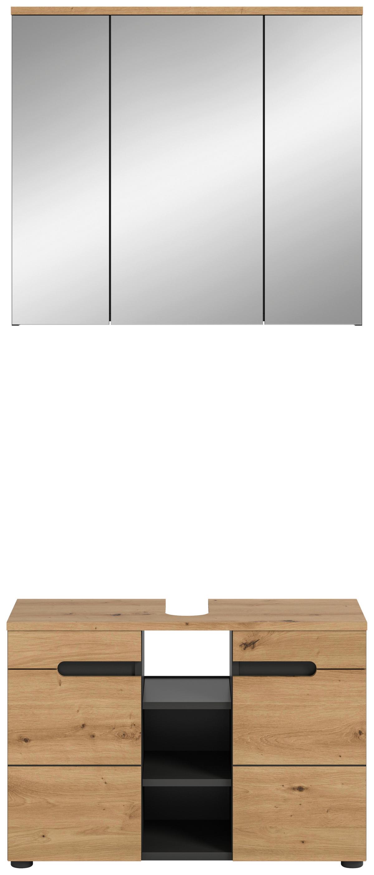 Badezimmer Canu Eiche Artisan Dekor B: 80 Cm - Schwarz/Eiche Artisan, MODERN, Glas/Holzwerkstoff (80cm) - MID.YOU