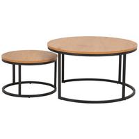 Sada okrúhlych konferenčných stolíkov SPIRO Ø 50/80 cm - čierna/divoký dub, Konventionell, kov/kompozitné drevo (80/45/80cm) - home24