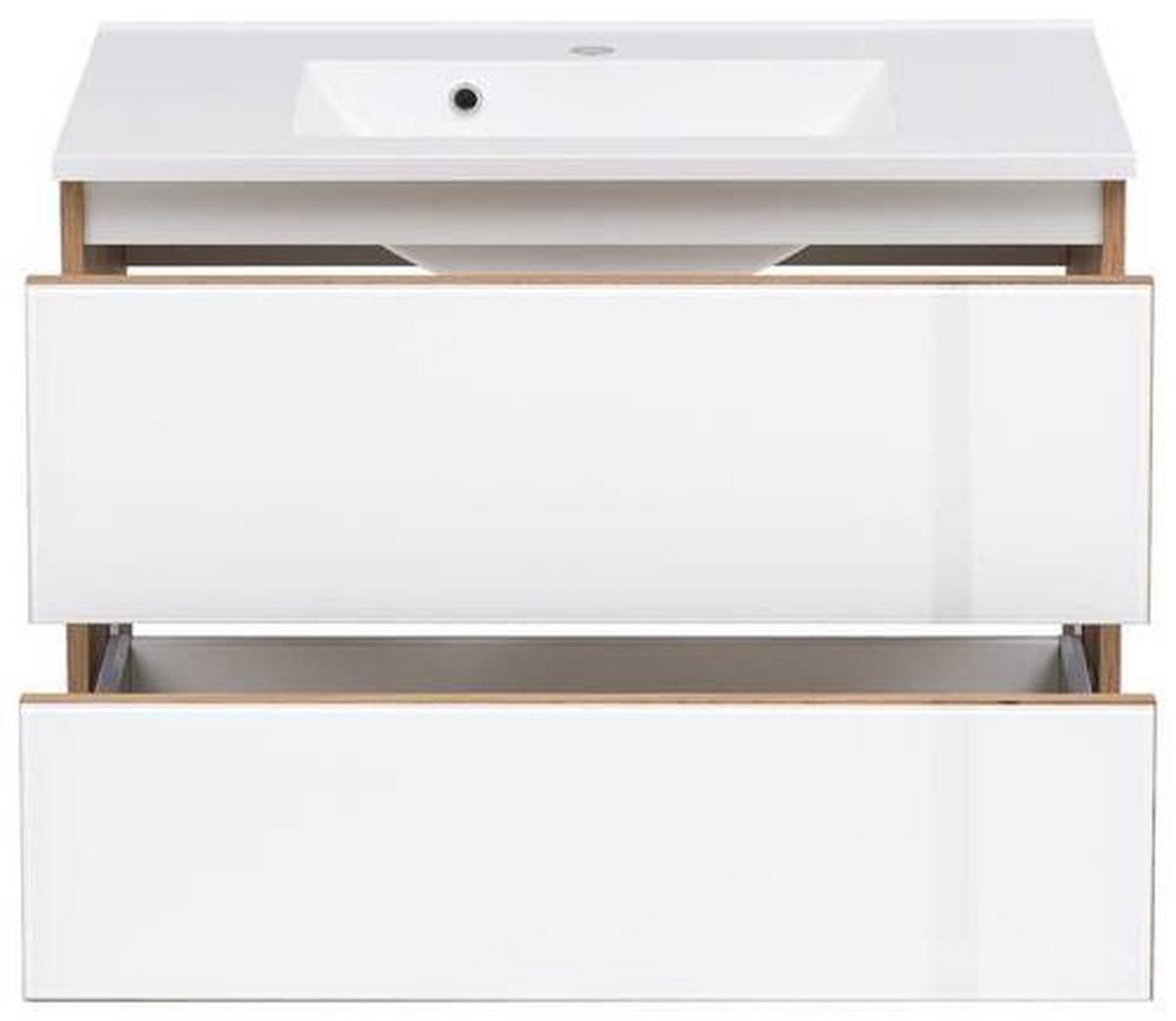 Badmöbel-Set 6-Tlg. inkl. LED Helsinki, Weiß/Eiche - Eichefarben/Weiß, KONVENTIONELL, Glas/Holzwerkstoff (160cm) - Held