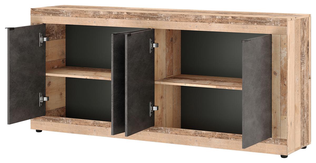 Kommode 180cm Lunea Graphitfarben - Alteiche/Schwarz, Design, Holzwerkstoff (180/86/42cm) - MID.YOU