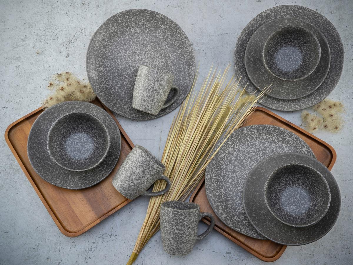 Kombiservice Granit Keramik 4 Personen Geschirr Set - Grau, MODERN, Keramik (34/30/32cm) - Creatable